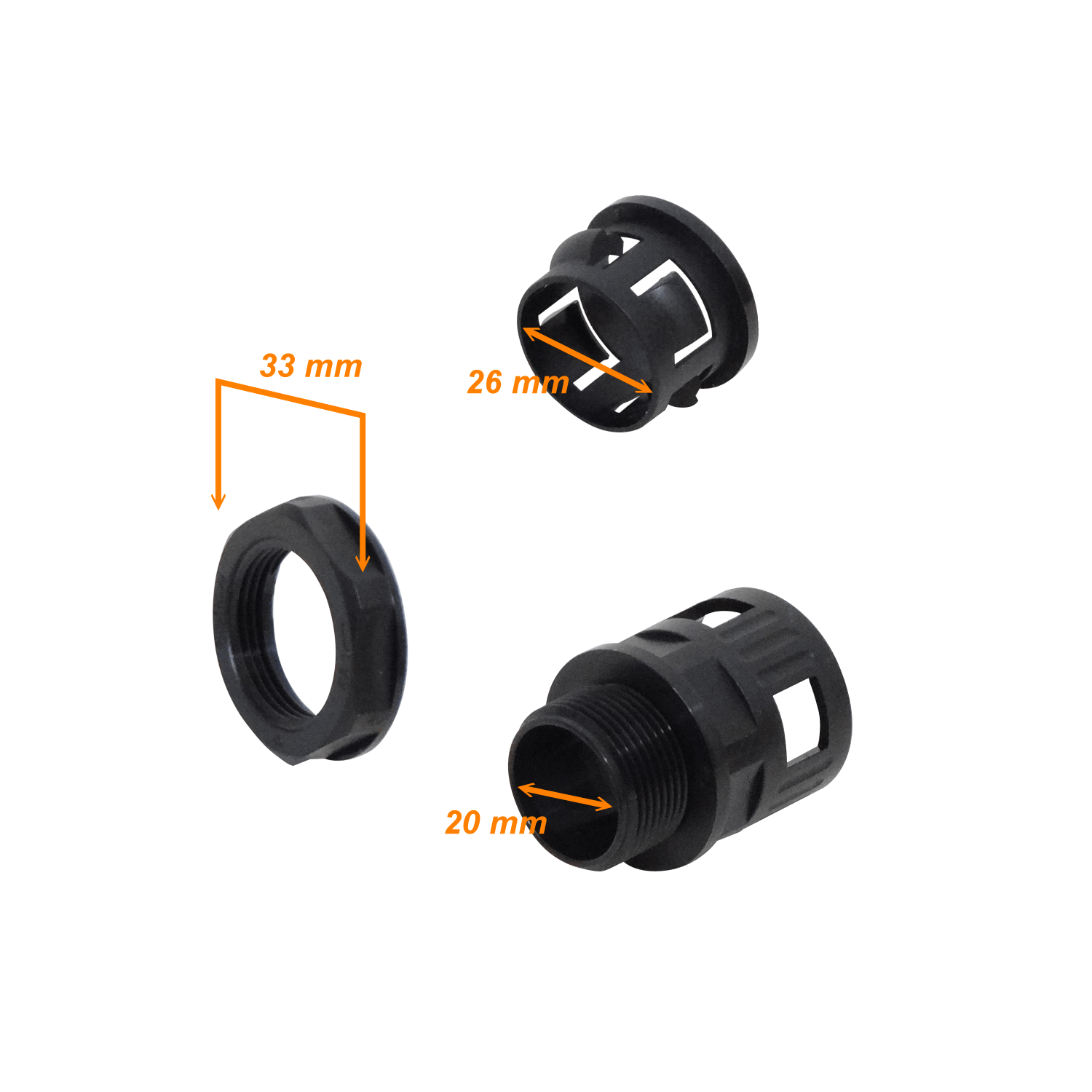 25mm Salida Caja Prensa Estopa p/Conduit Flexible Plastico Negro 3