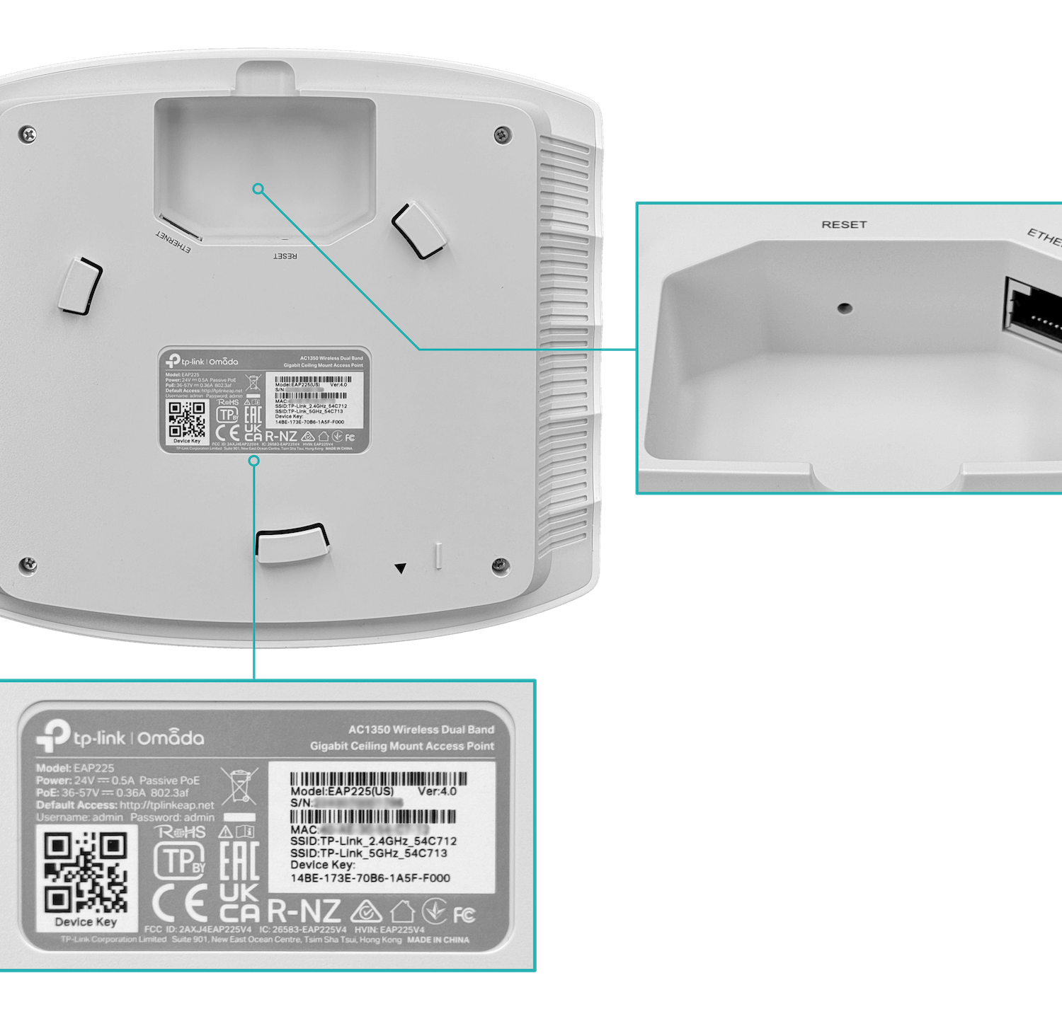 Punto de Acceso TP-Link EAP225, de Montaje en Techo Gigabit MU-MIMO Inalámbrico AC1350 1