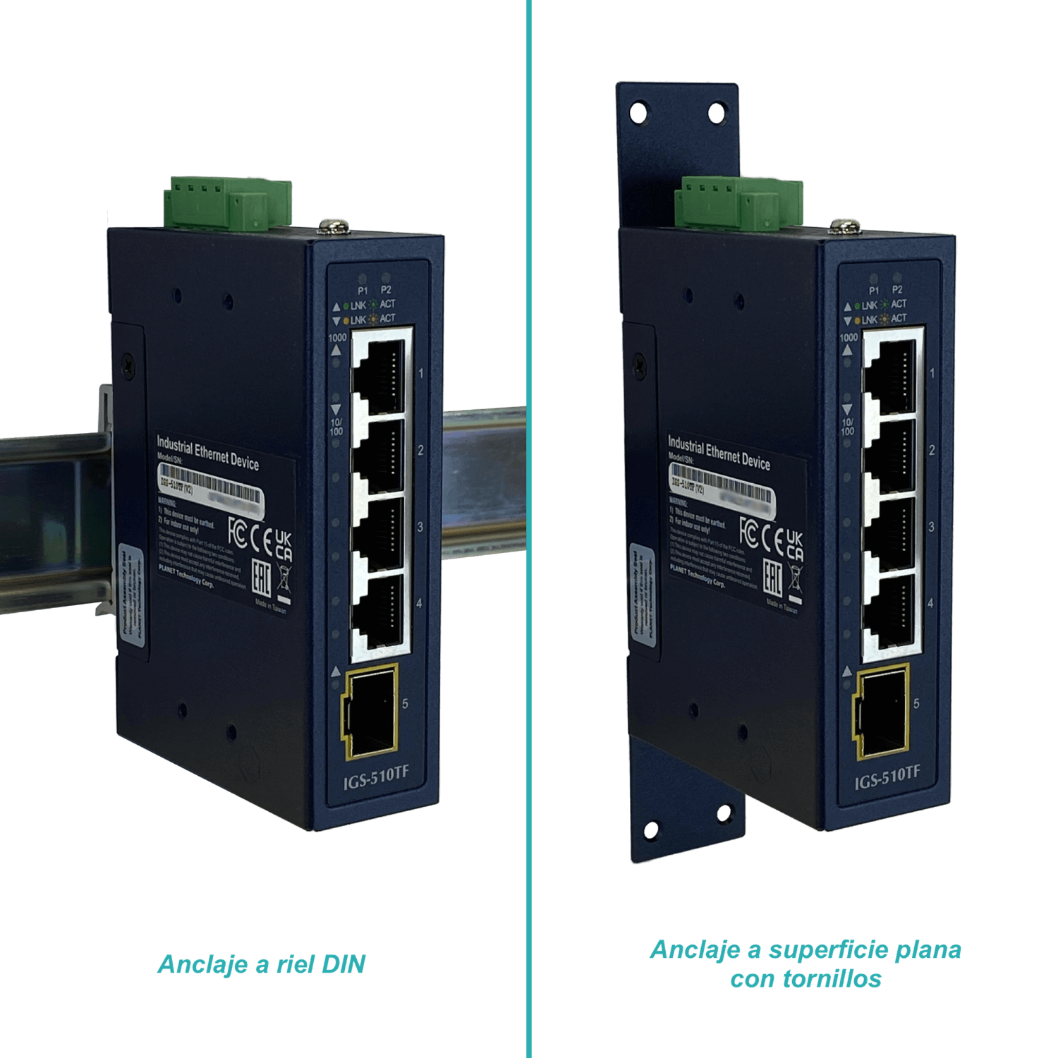 PLANET 4-1000 1-SFP IP30 Switch Industrial Riel-DIN Gigabit req/12-48V 5