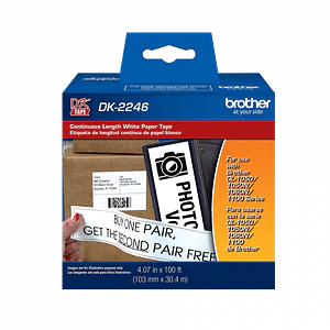 Cinta de papel continua Brother DK2246 de 4.07 in x 100 ft (103 mm x 30.4 m) en negro sobre blanco
