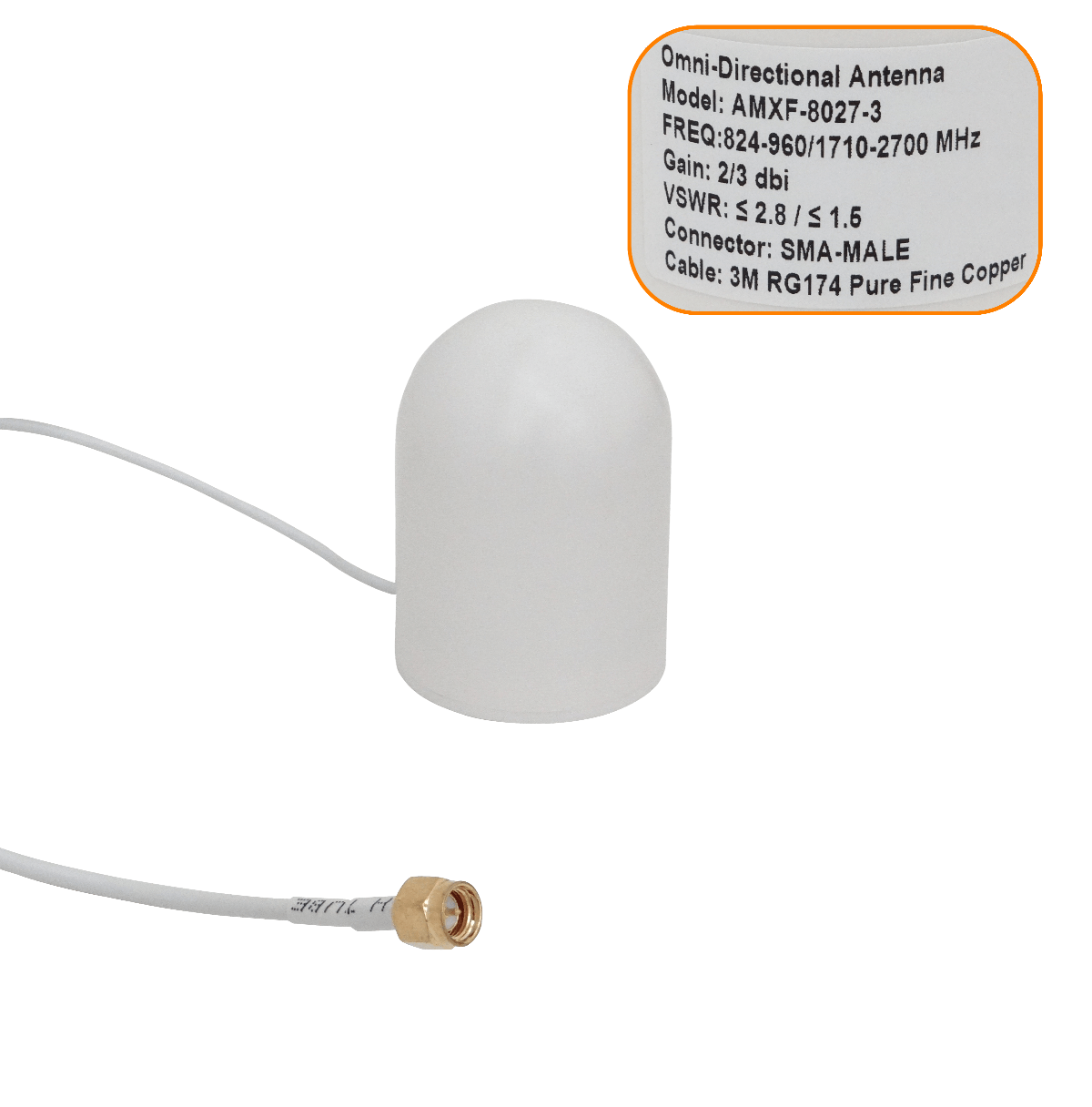 Antena Omnidir 2-3dBi 824-960/1710-2700MHz 4G .SMA-M 3mt BaseMagnetica 1