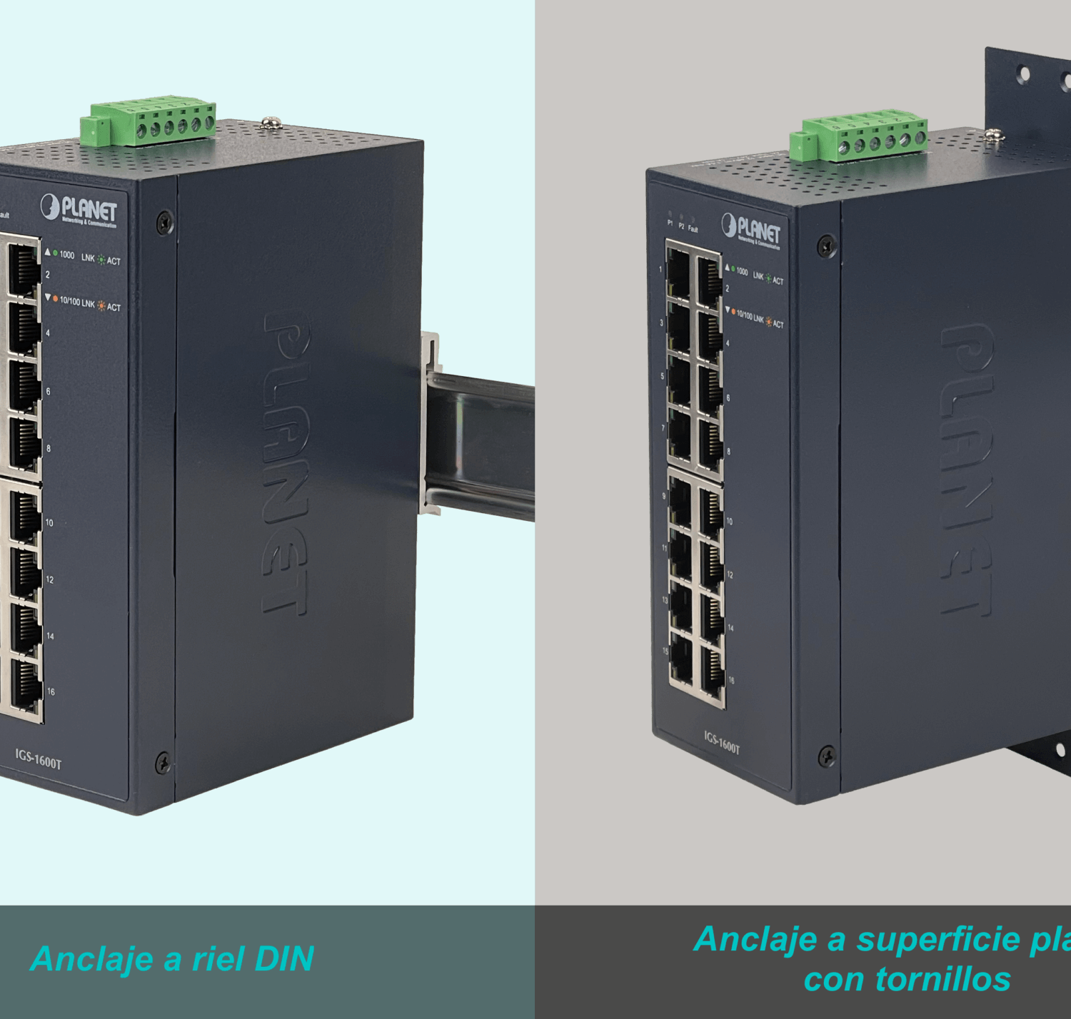 PLANET 16-1000 IP30 Switch Industrial no-Admin Riel-DIN req/12-48VDC 5