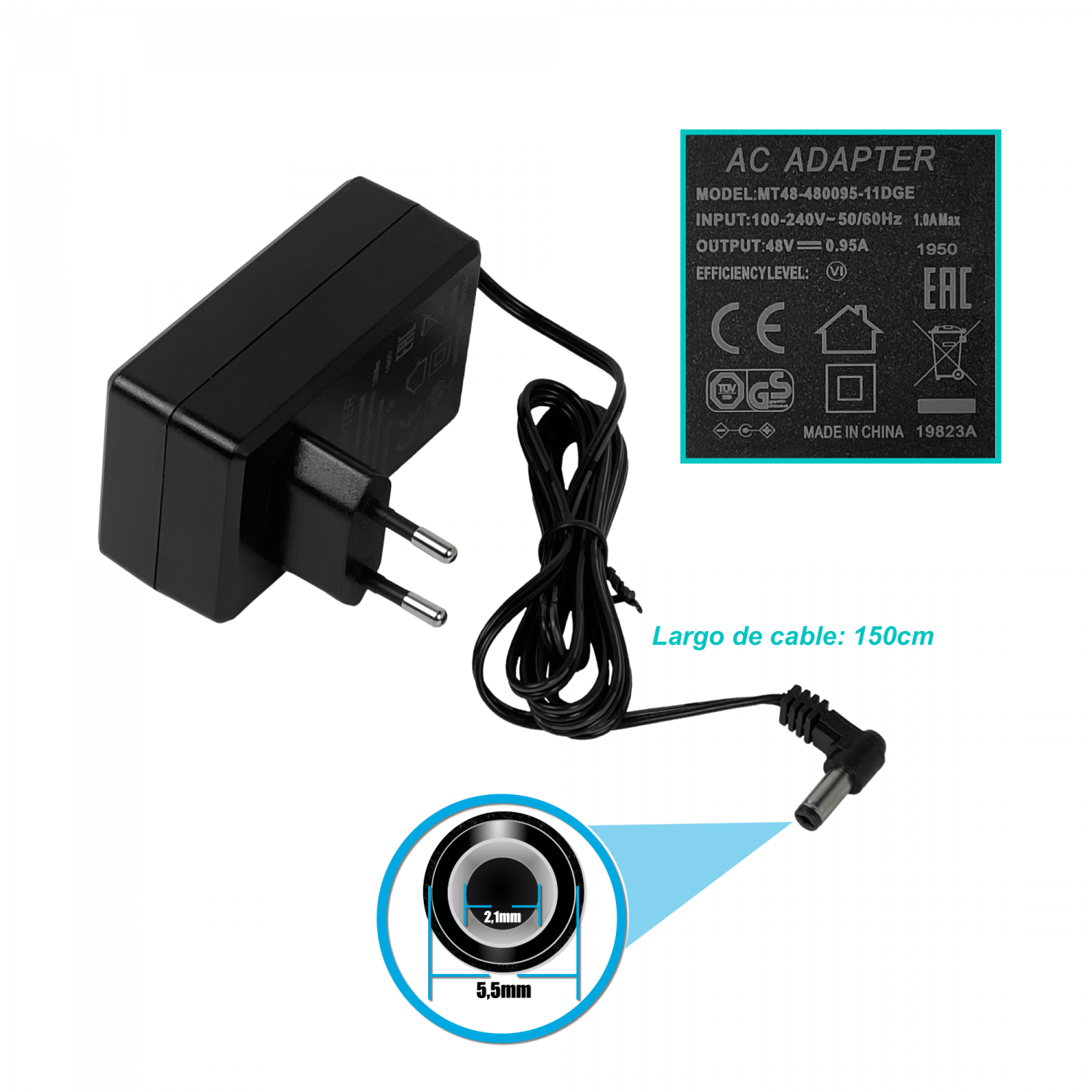 Fuente de Poder MikroTik MT48-480095-11DG - 48V 0.95A para Tramos Largos de Cable Ethernet 1