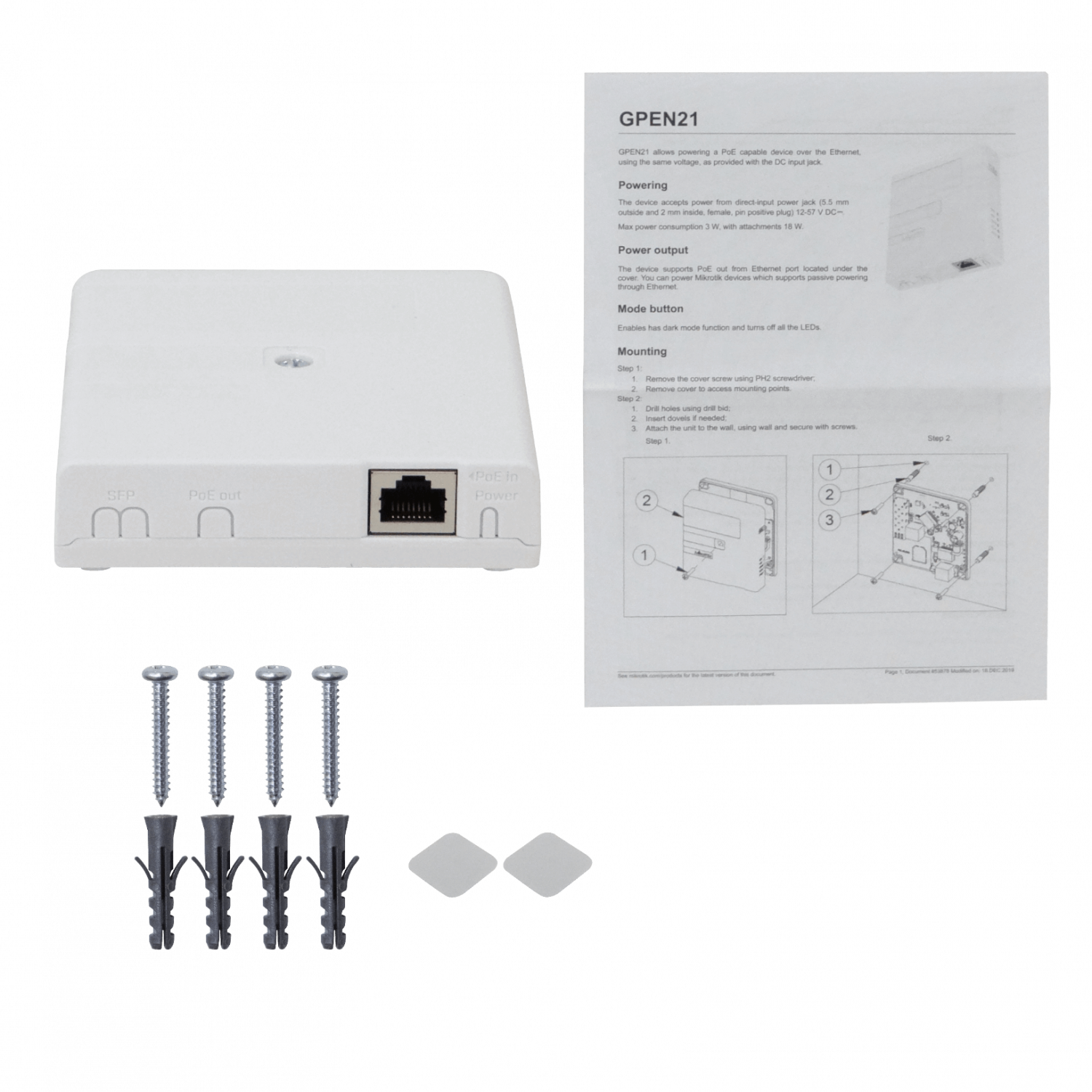 Inyector y Repetidor PoE Gigabit MikroTik GPEN21, con 2 Puertos RJ45, 1 SFP, Administrable  6