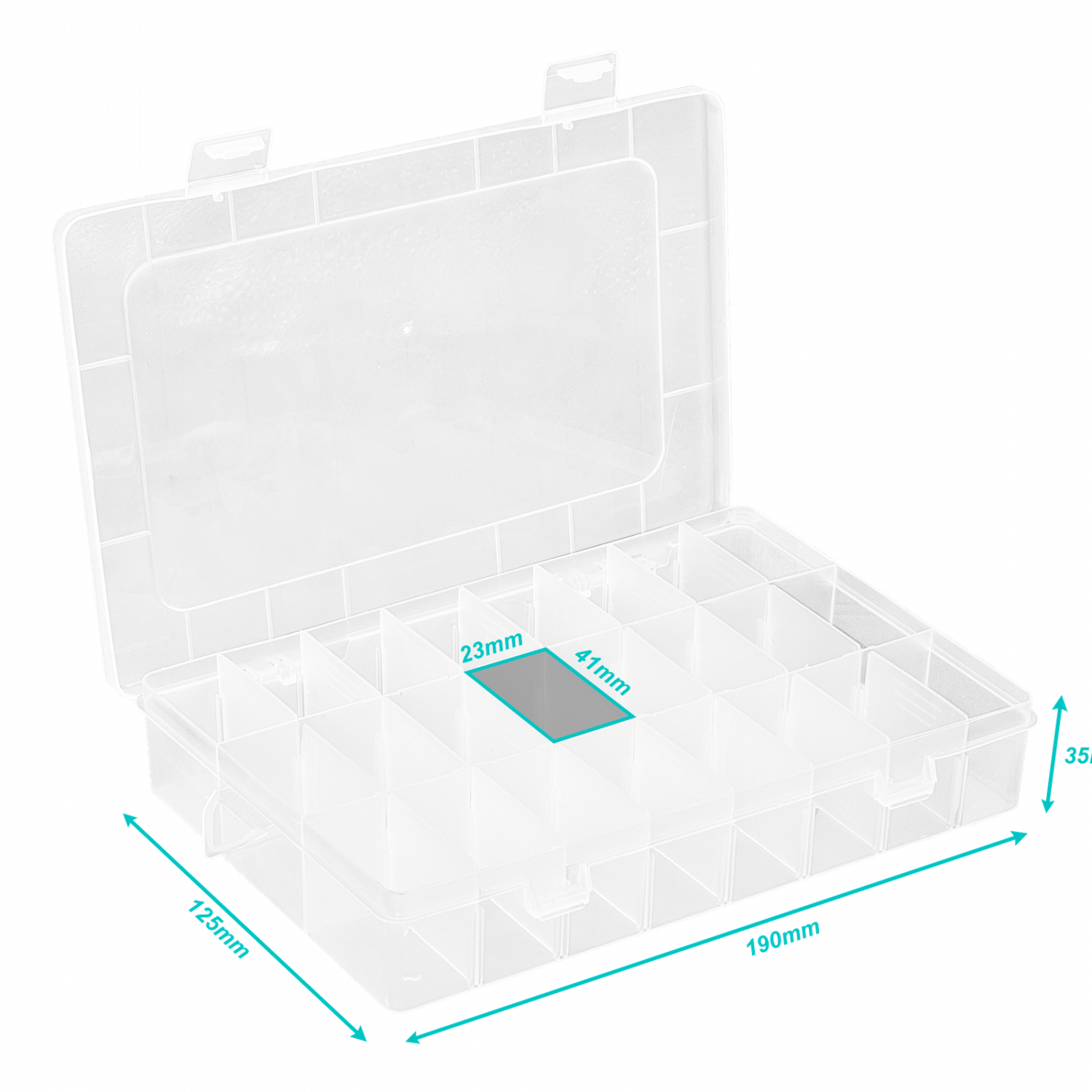 Caja c/Tapa 190x125x35mm Transparente Organizadora 24-Modular 3