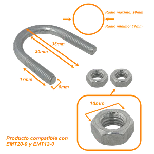 Abrazadera 17-20mm Diametro Poste Tubo c/2-tuercas-10mm req/pletina