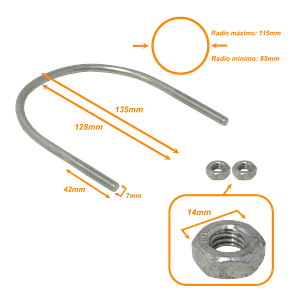 Abrazadera 85-115mm Diametro Poste Tubo c/2-tuercas-14mm req/pletina