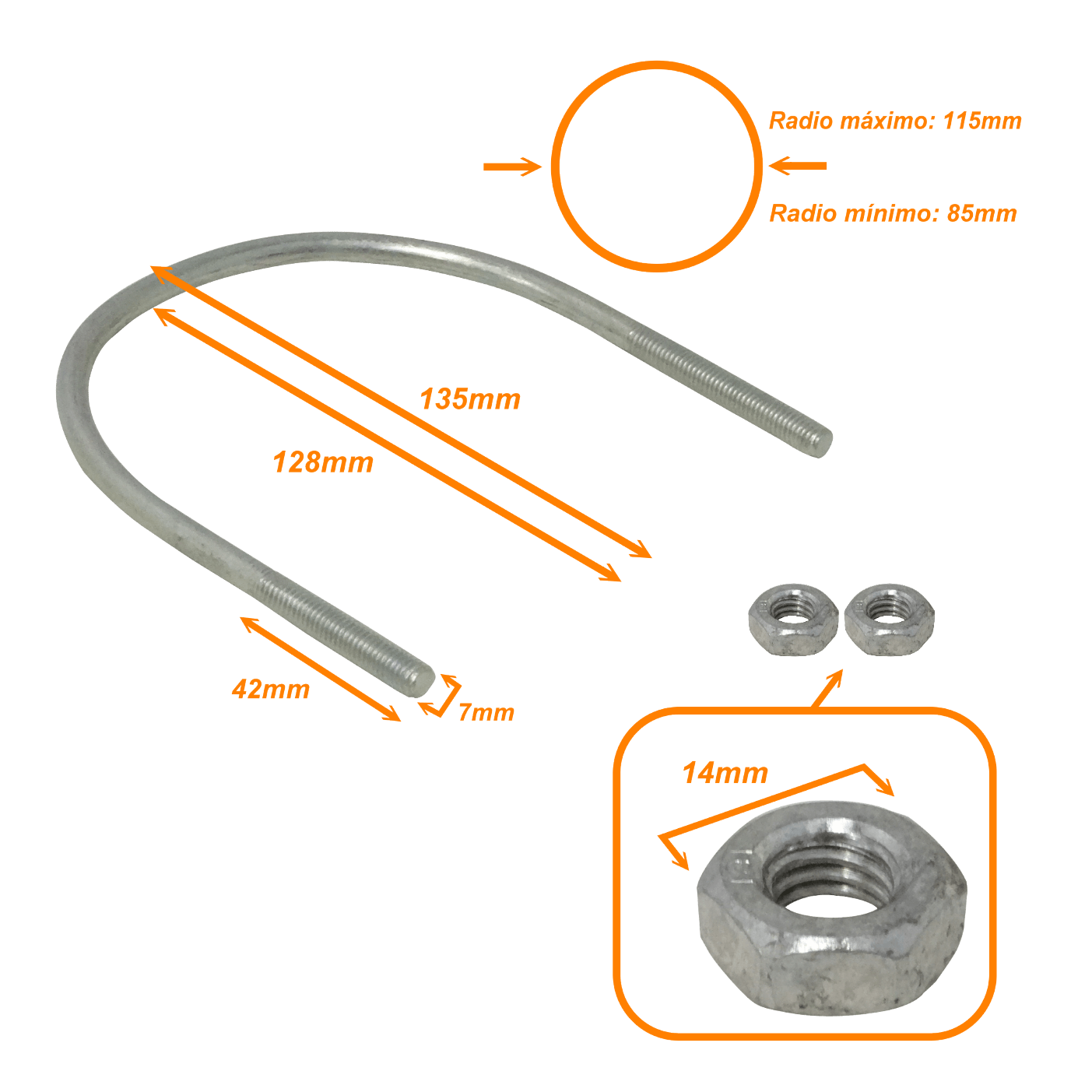 Abrazadera 85-115mm Diametro Poste Tubo c/2-tuercas-14mm req/pletina 1