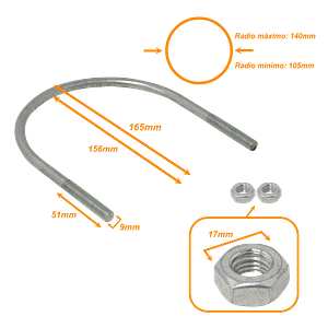 Abrazadera 105-140mm Diametro Poste Tubo c/2-tuercas-17mm req/pletina