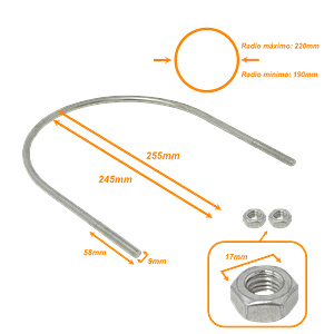 Abrazadera 190-220mm Diametro Poste Tubo c/2-tuercas-17mm req/pletina