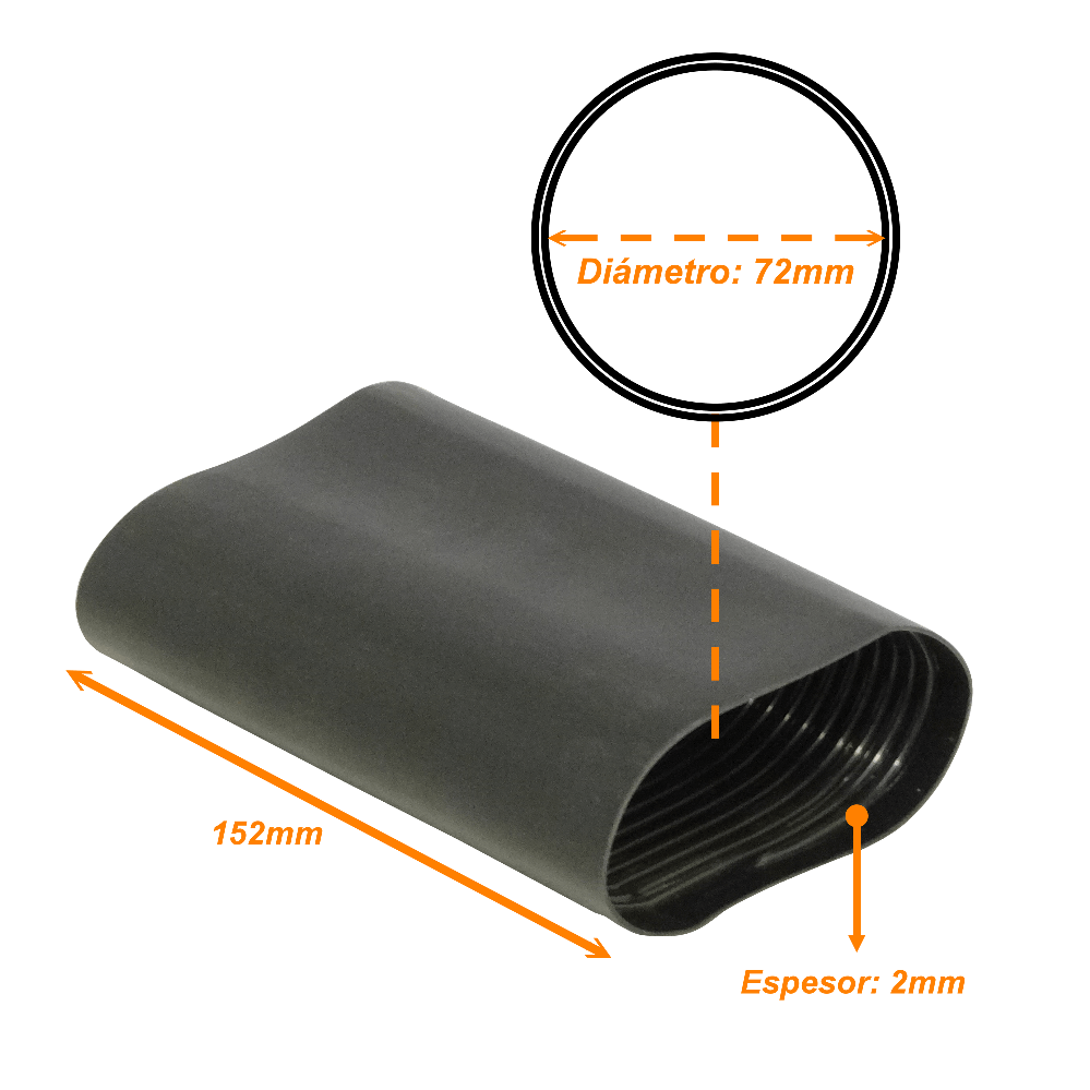 72mm 16cm 2mm Negro Termo Contractil Termoretractil Rigido para Mufa 1