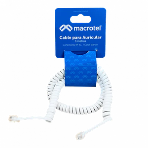 Cable Auricular MACROTEL 4P 4C-7.7mm,  3 Metros, Color Blanco