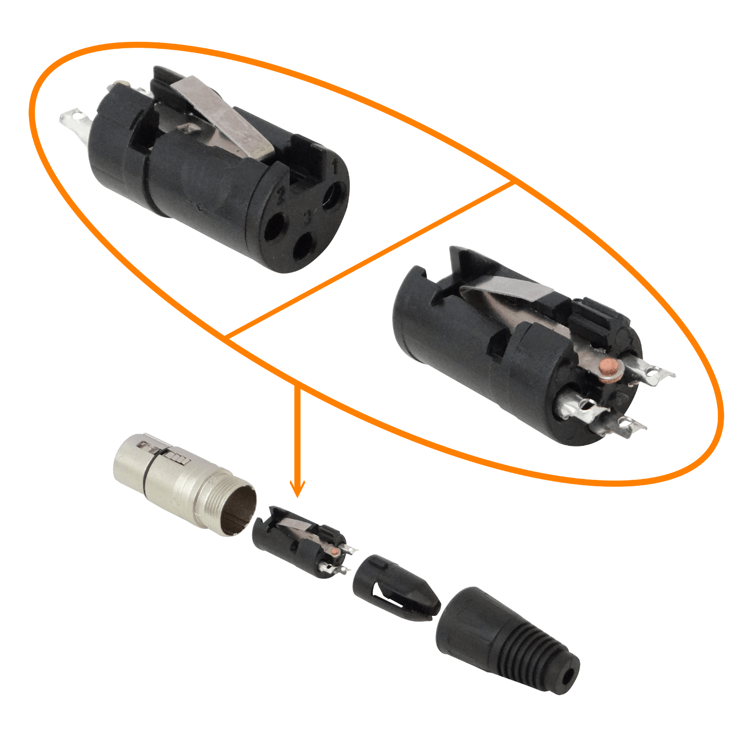Conector XLR 3-Pin Hembra, Soldable, DMX 3