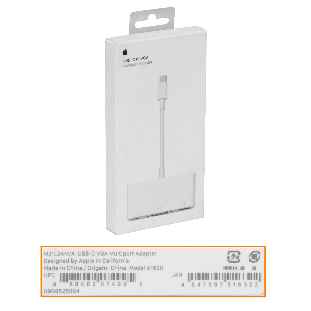Adaptador Apple Original USB-C a VGA hembra y USB-A modelo A1620 multipuerto 3