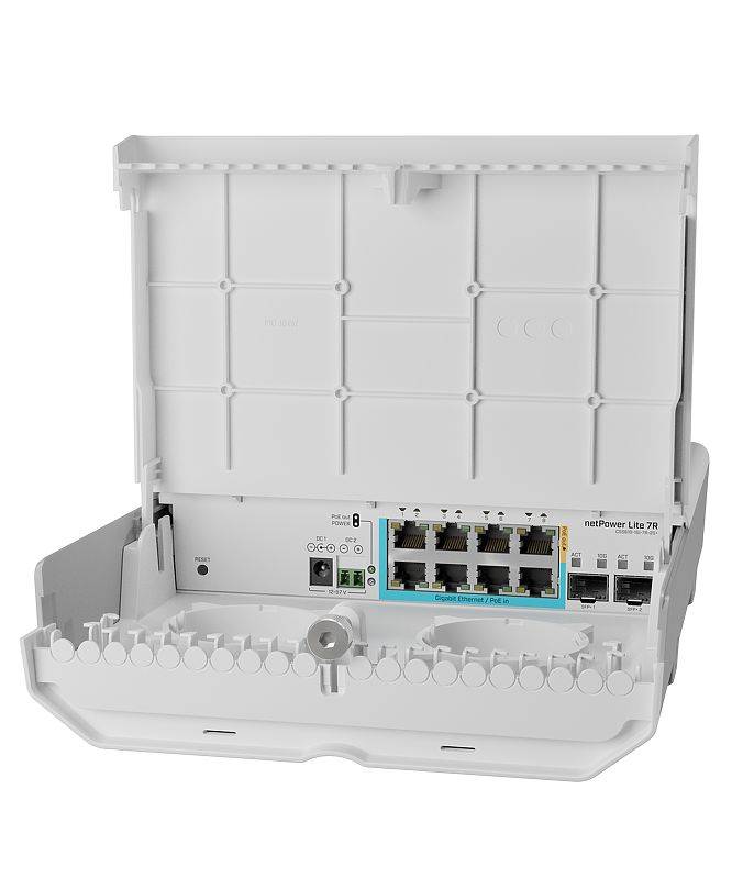 Switch MikroTik NETPOWER-LITE-7FR, 8 Puertos 1G, 7-PoE-in, 2-SFP+ 10G, SwOS 3