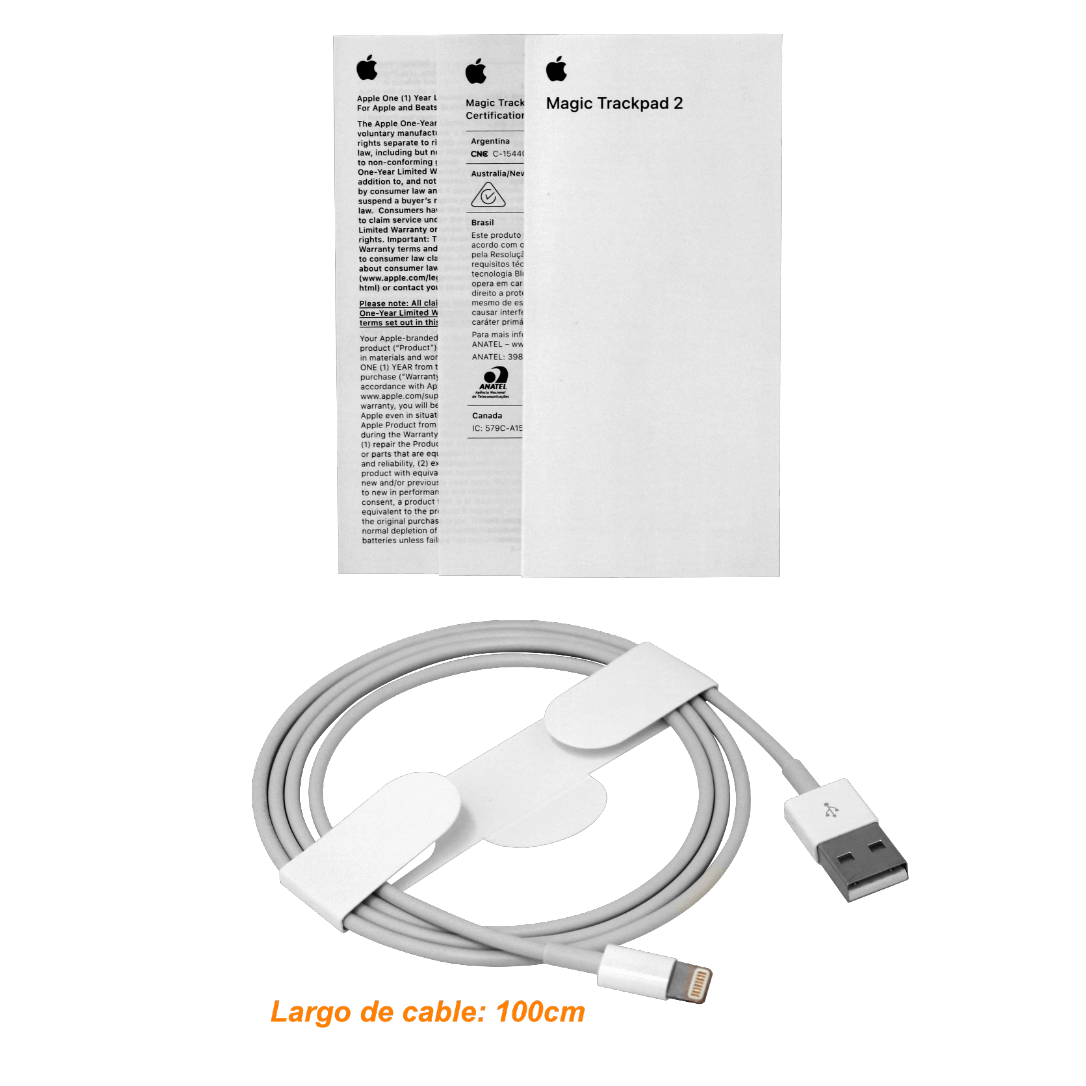 Trackpad Apple Magic Trackpad 2 Bluetooth plata con bateria Litio incluye cable MJ2R2LZ 3