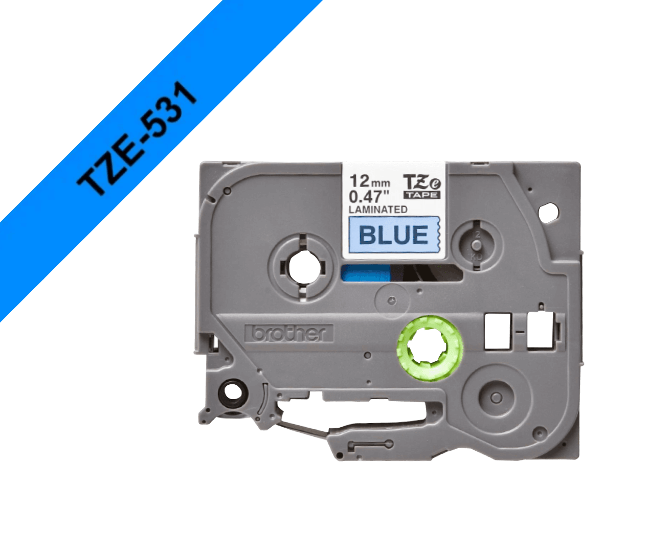 Cinta Brother TZE-531 12mm negro en fondo azul 8m 1