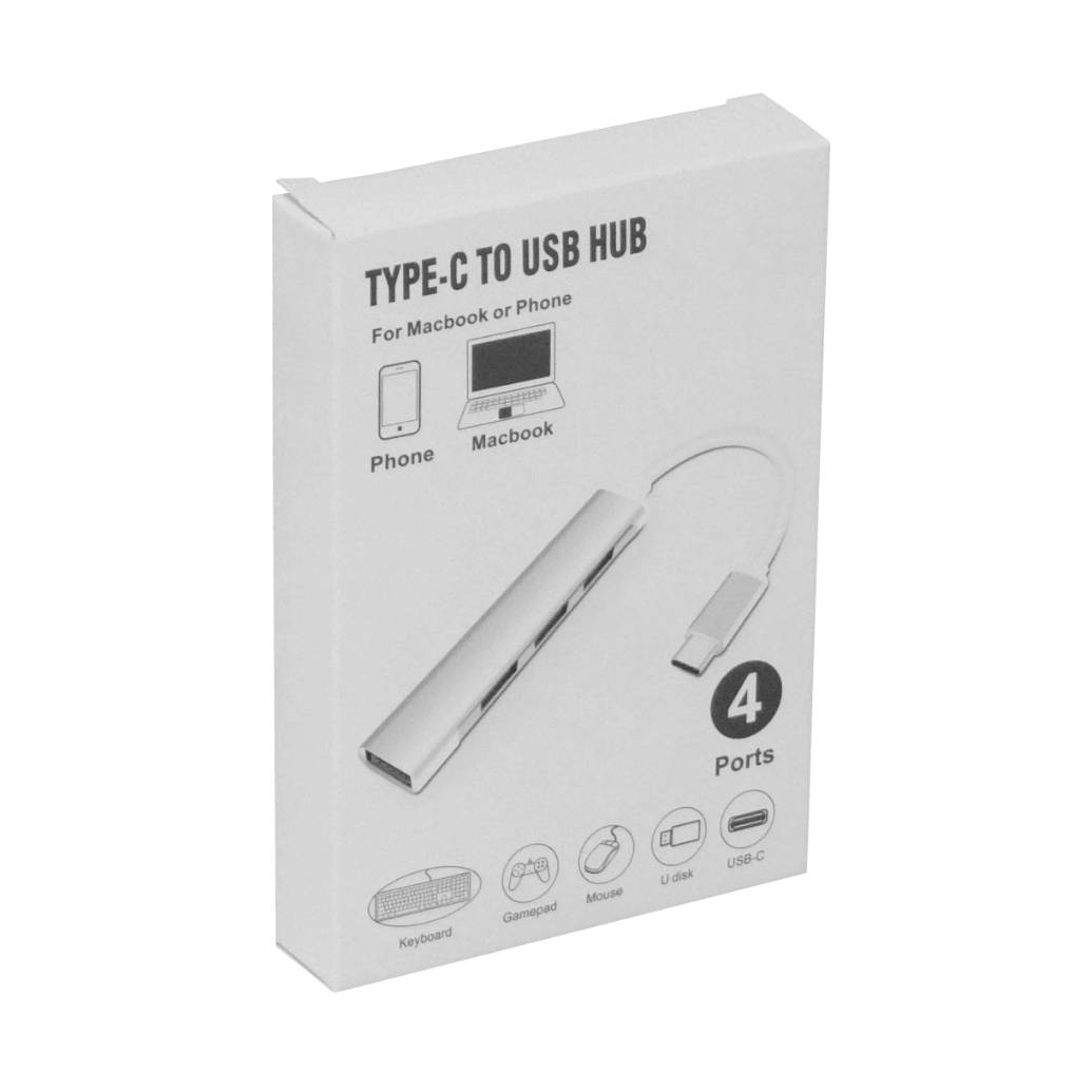 Hub USB 4 puertos USB3.0 conector USB-C aluminio cable 4cm 4