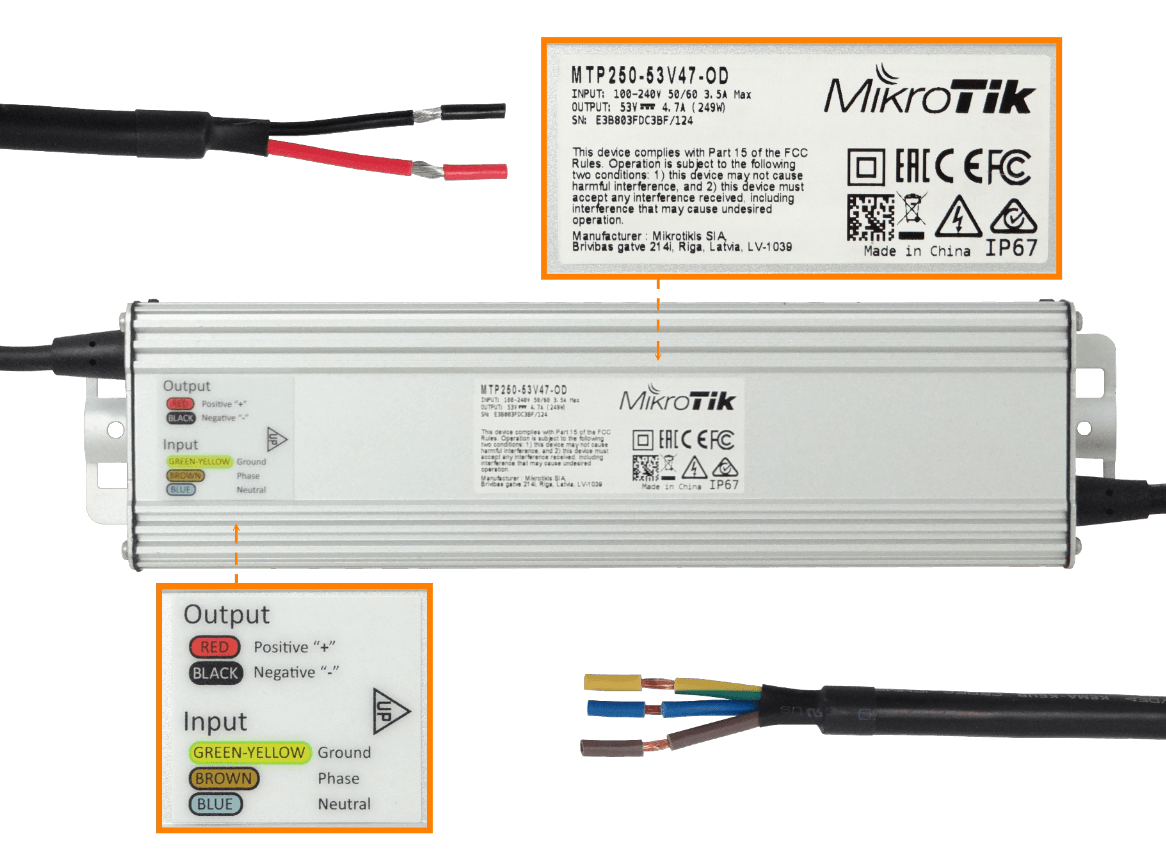 MIKROTIK 53V 250W Fuente Poder Exterio IP67 p/NetPower MTP250-53V47-OD 3