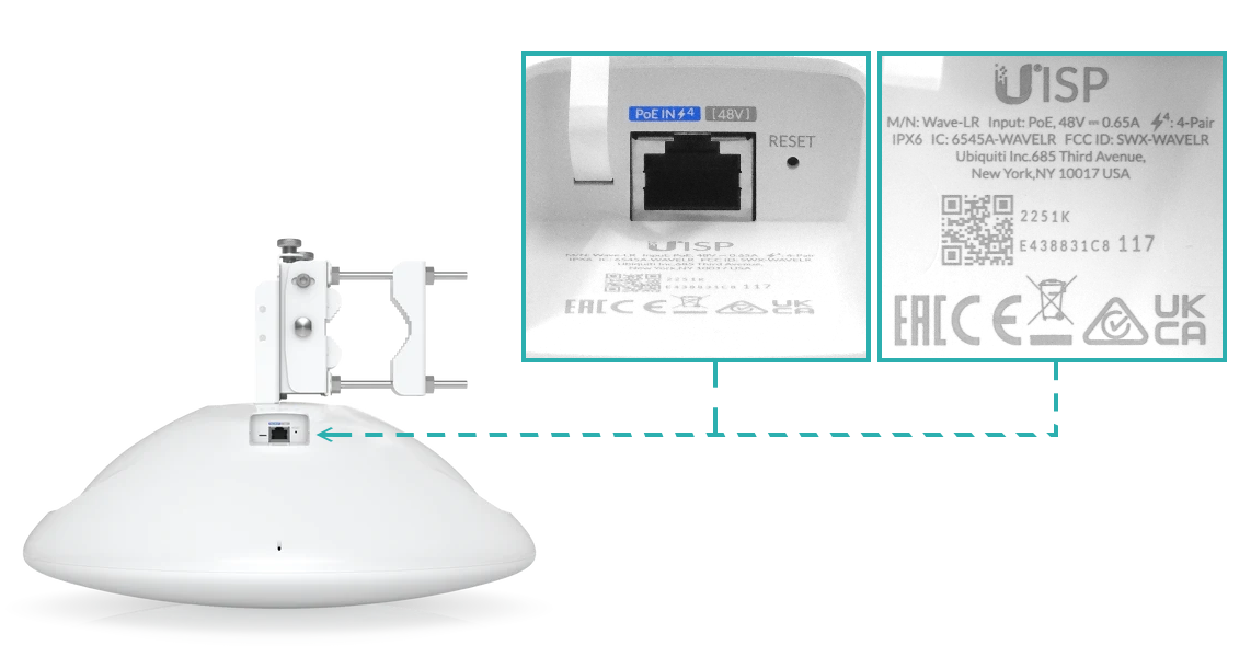 Estación PtMP 60 GHz, Alcance 8 km, 2 Gbps, WiFi 6, PoE, Ubiquiti Wave-LR 1