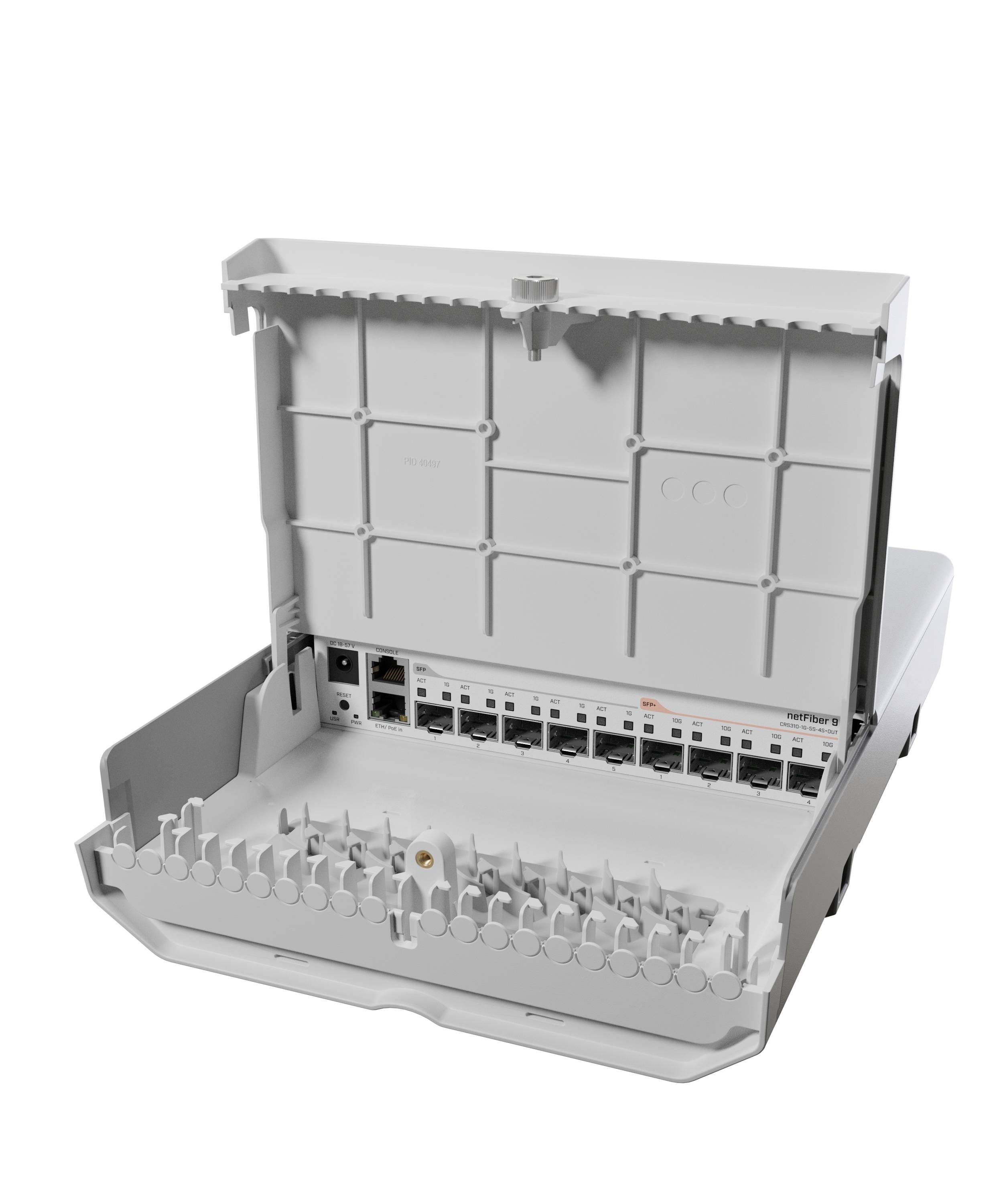 Switch Exterior MikroTik NetFiber 9, 5 SFP 1G, 4 SFP+ 10G, RouterOS, IP66, 48V, Montaje Poste/Pared 2