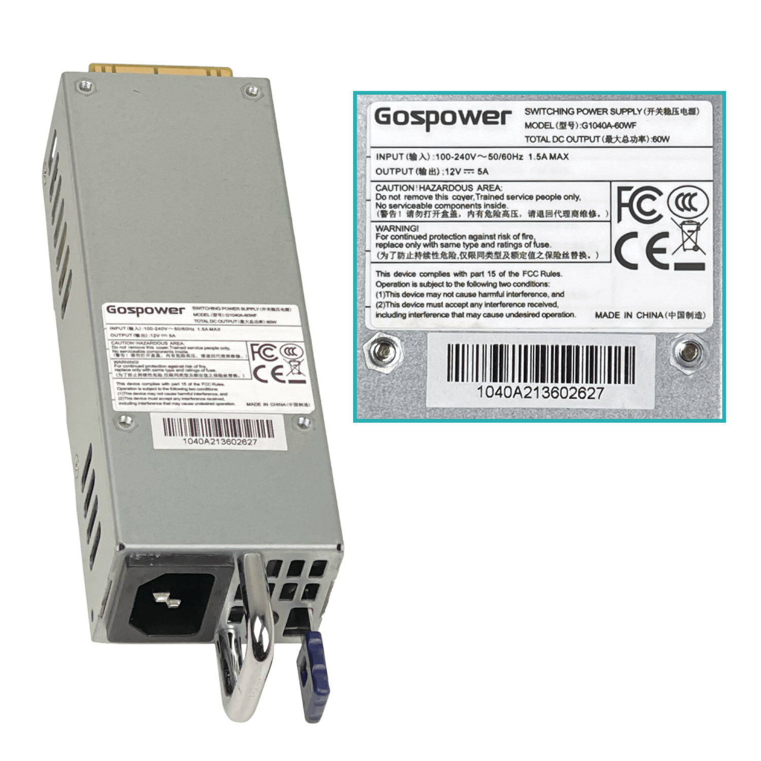 Fuente de Alimentación Hot-Swap 60W MikroTik G1040A-60WF - Compacto para instalación sencilla 1