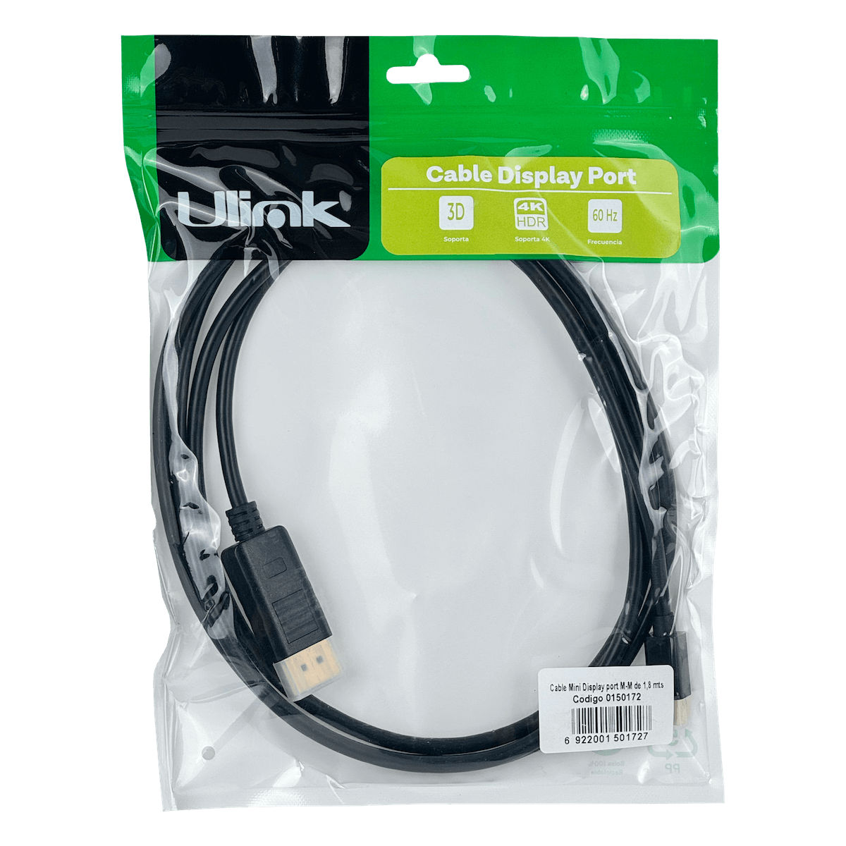 Cable DisplayPort a Mini DisplayPort Macho-Macho, 1.8 Metros, 4K, Negro 2