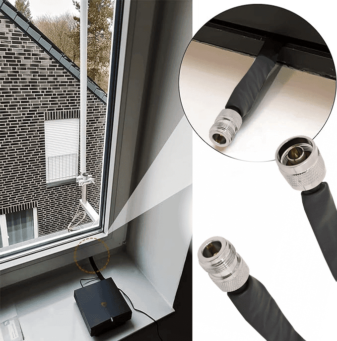 Cable Coaxial Plano 30cm, N-Hembra a N-Macho, Ventana Puerta, 0-6GHz, Negro   1