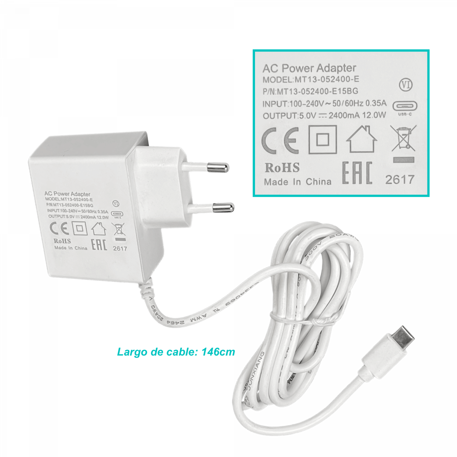 Cargador MikroTik F5-24 - 5V 2.4A con Conector USB Type-C 1