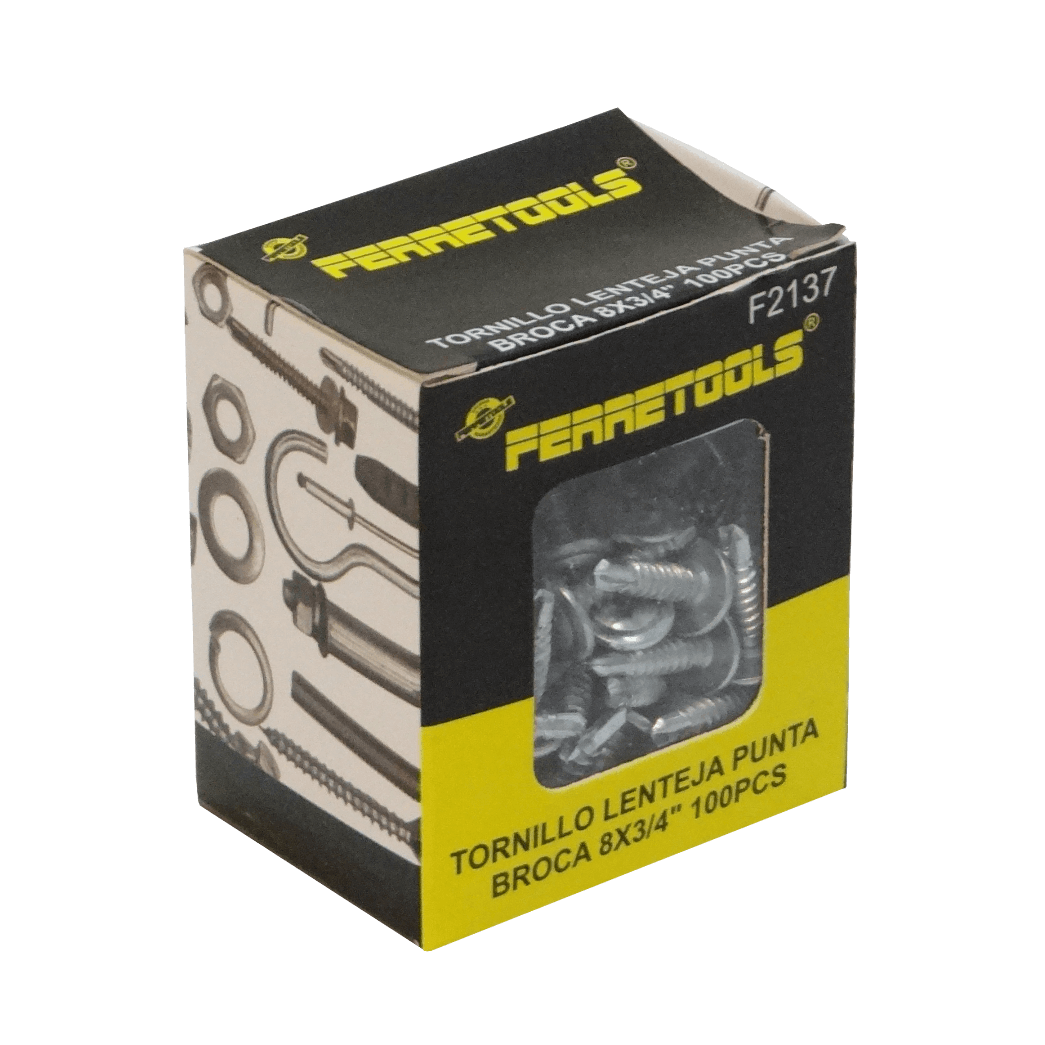 Lenteja-10mm 100u. 8x3/4 Largo-19mm Zn Tornillo Autoperforante 0,75p 2