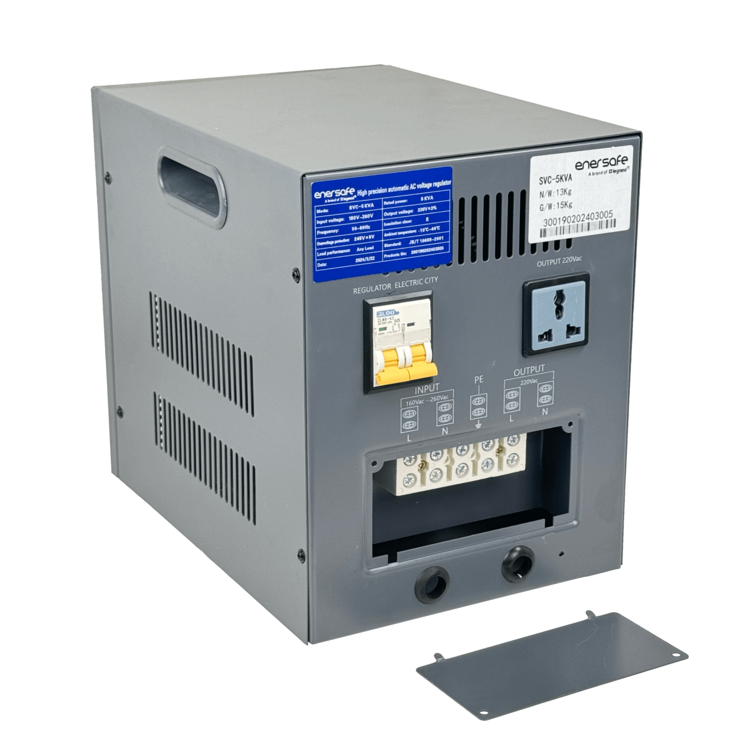 Regulador ENERSAFE AVR5000 5kVA 4500W 0.9, 164-260VAC, Salida Regleta IP20 5