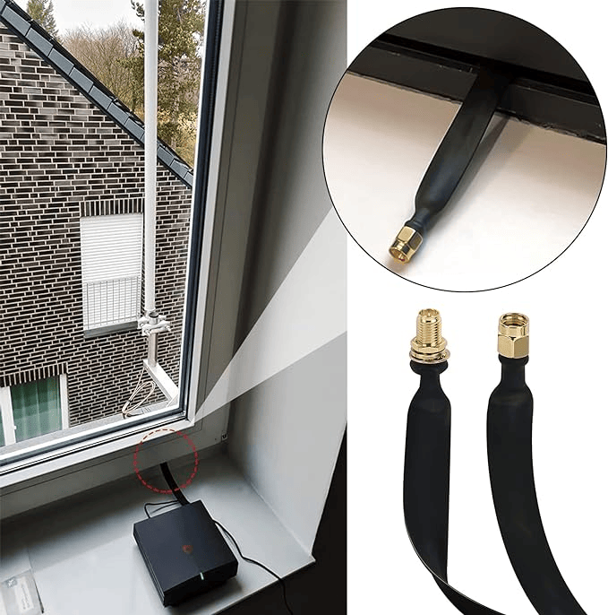 Cable Coaxial RPSMA-H a RPSMA-M, Plano, Ventana Puerta, 0-6GHz, Negro, 25cm 1