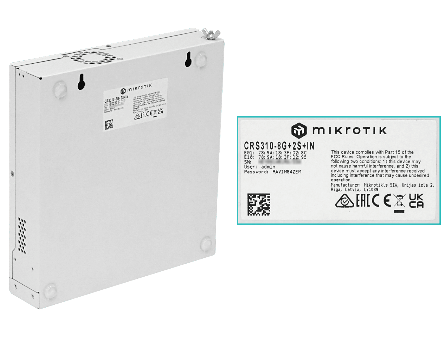 Switch MikroTik CRS310-8G+2S+IN 8x 2.5G + 2x SFP+ 10G USB Rack RouterOS L5 4