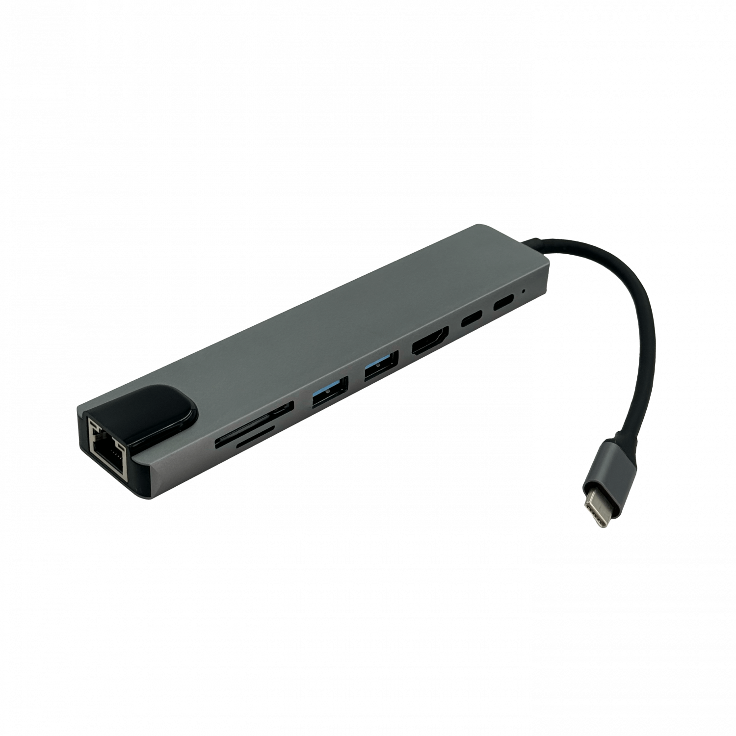 Hub USB-C c/ HDMI, 2 USB-A, RJ45, SD/mSD, Aluminio 4