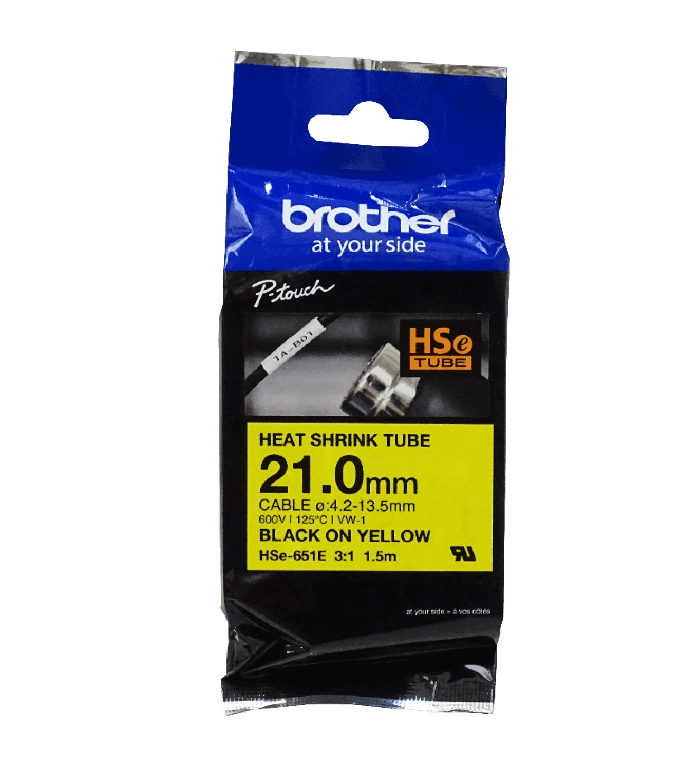 Cinta termoretractil Brother HSE-651E 21mm negro en amarillo 15m 1