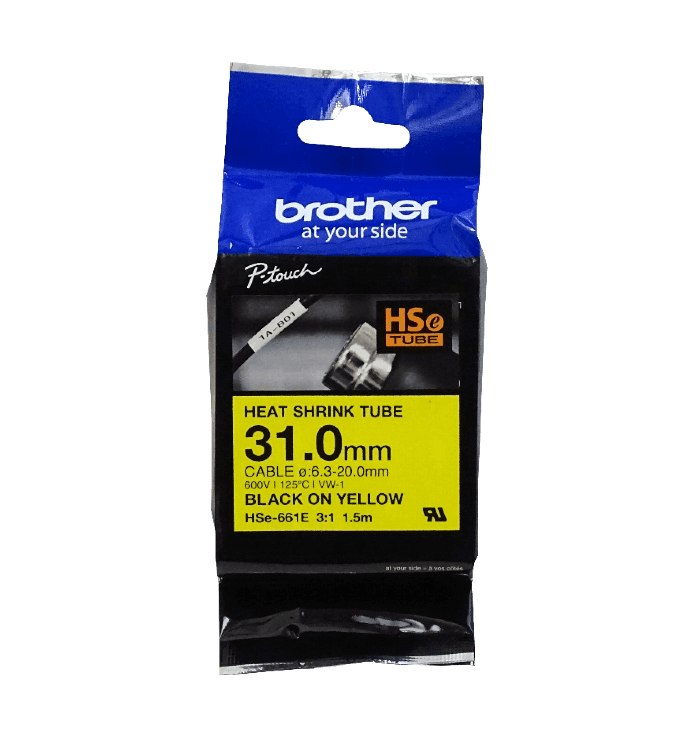 Cinta Termorretráctil Brother HSE661E, 5.8mm, Compatible con Rotuladoras P-Touch, Color Negro 2