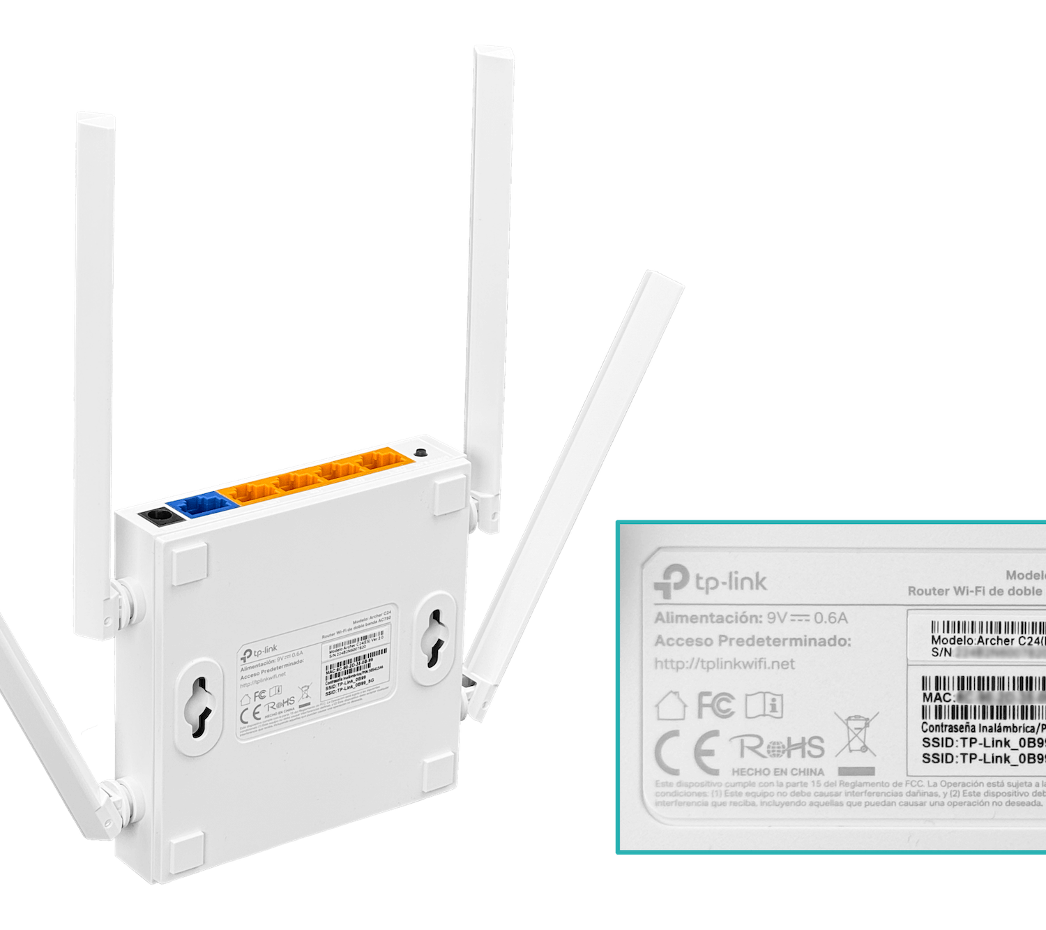 Router WiFi de Doble Banda AC750 TP-Link Archer C24, 1x WAN, 4xLAN (10/100 Mbps), 4 antenas fijas 5