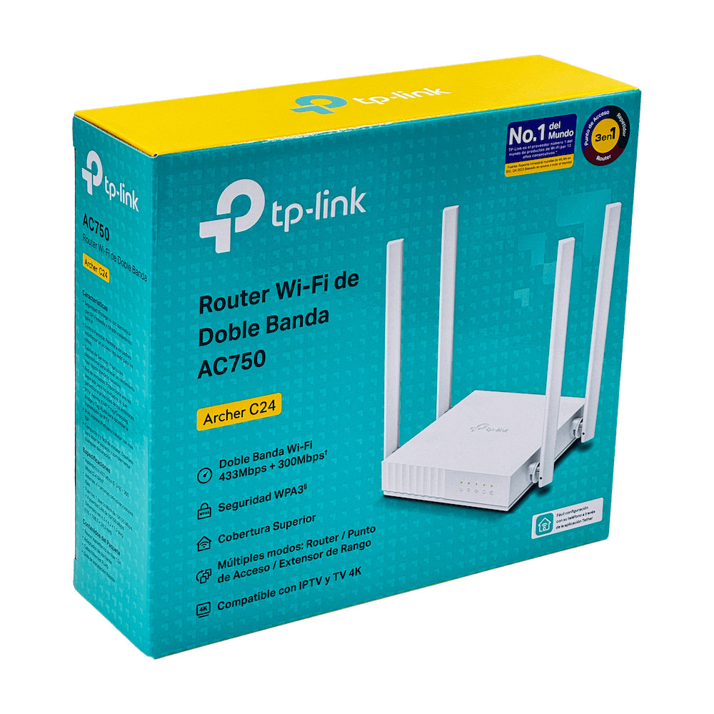 Router WiFi de Doble Banda AC750 TP-Link Archer C24, 1x WAN, 4xLAN (10/100 Mbps), 4 antenas fijas 6