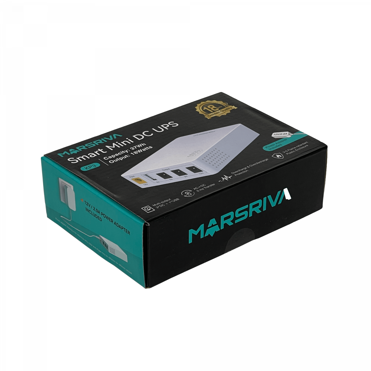 Mini UPS MARSRIVA 37Wh 10000mAh, Salidas 5V/9V/12V 1.5A, Entrada 12VDC, Batería de Litio 9