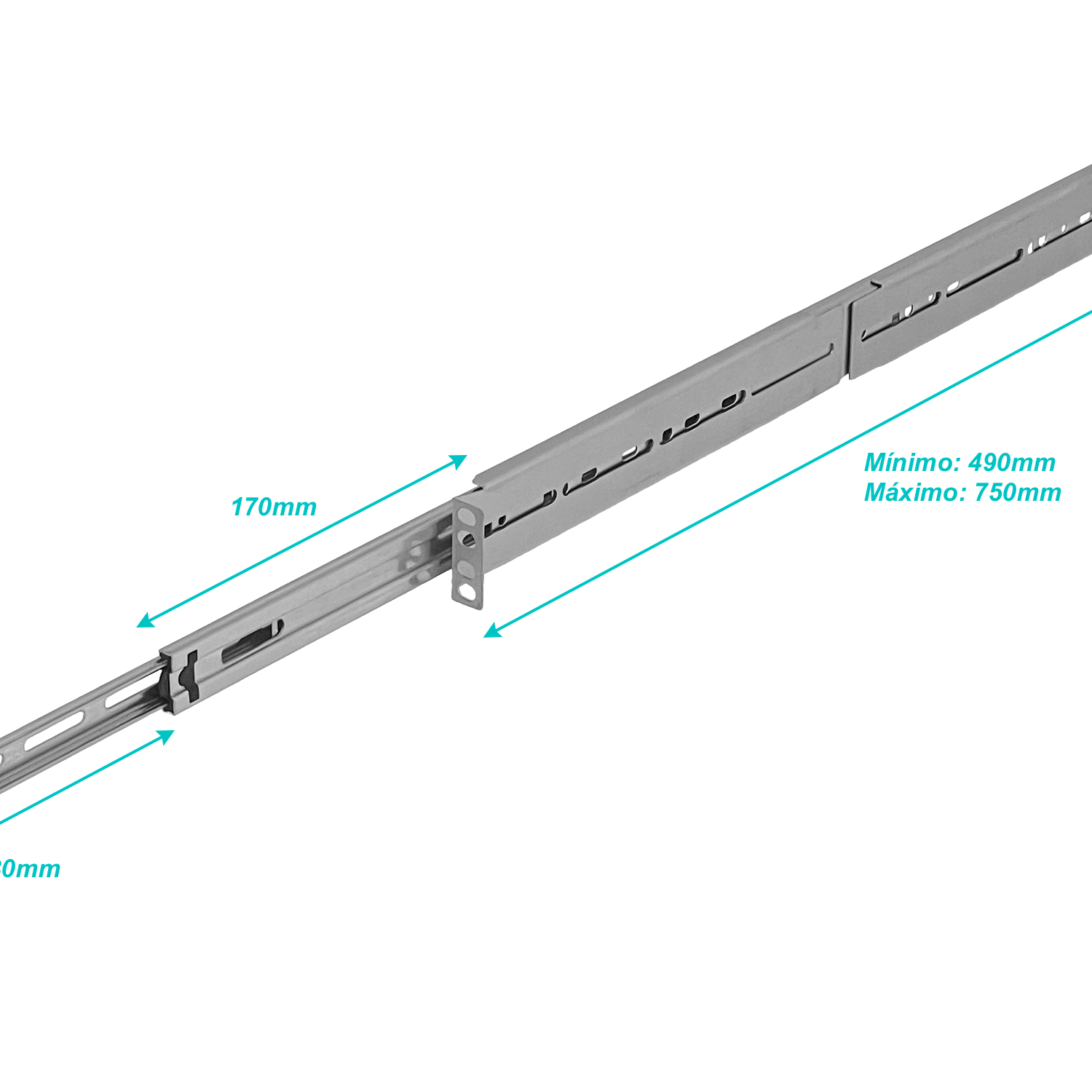 Riel de Rack Deslizable, 1U, Fondo Ajustable 490-750mm, Longitud 450mm 1