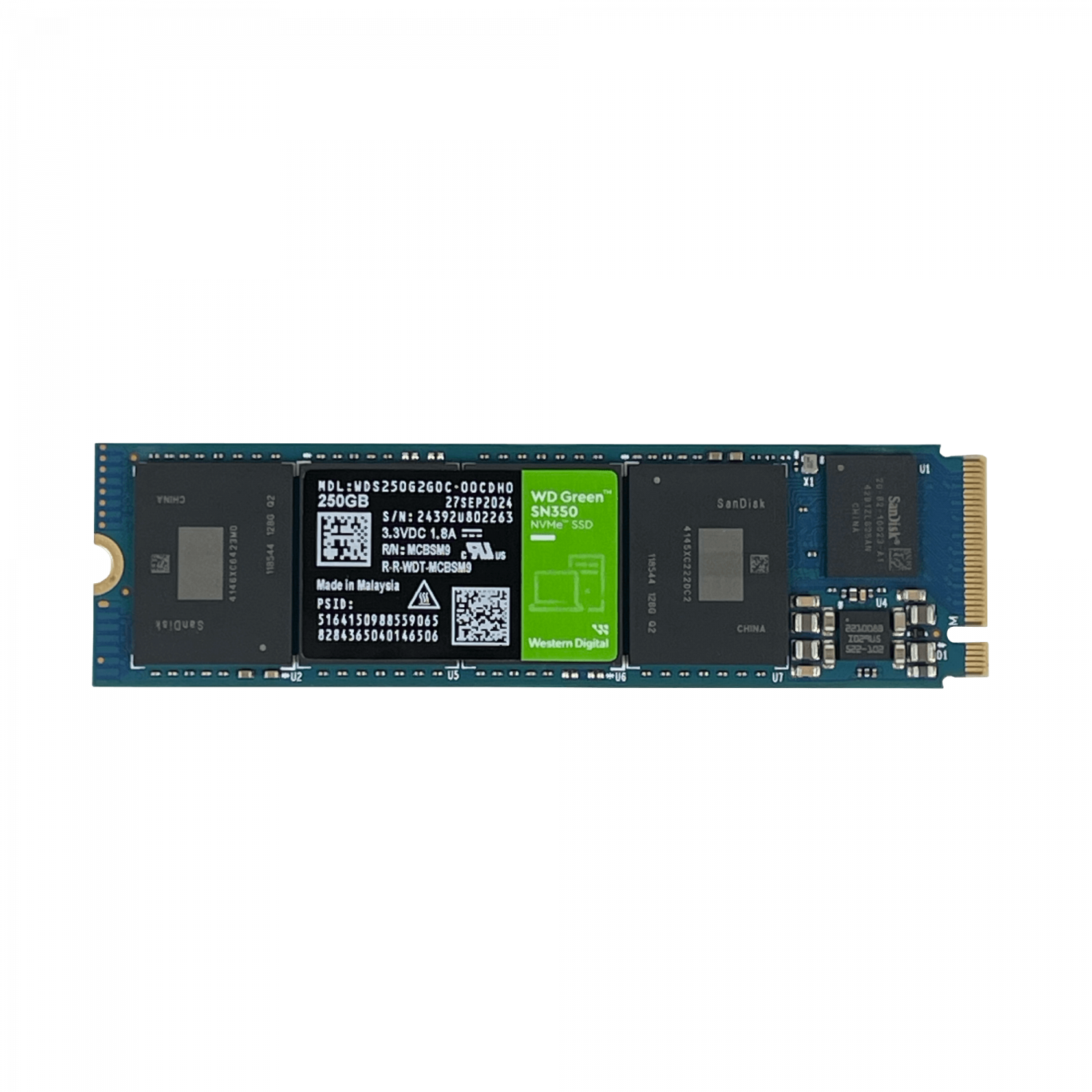 Unidad SSD Western Digital WD Green SN350, 250GB, M.2 2280 NVMe, Lec. 2400 MB/s, Esc. 900MB/s  2