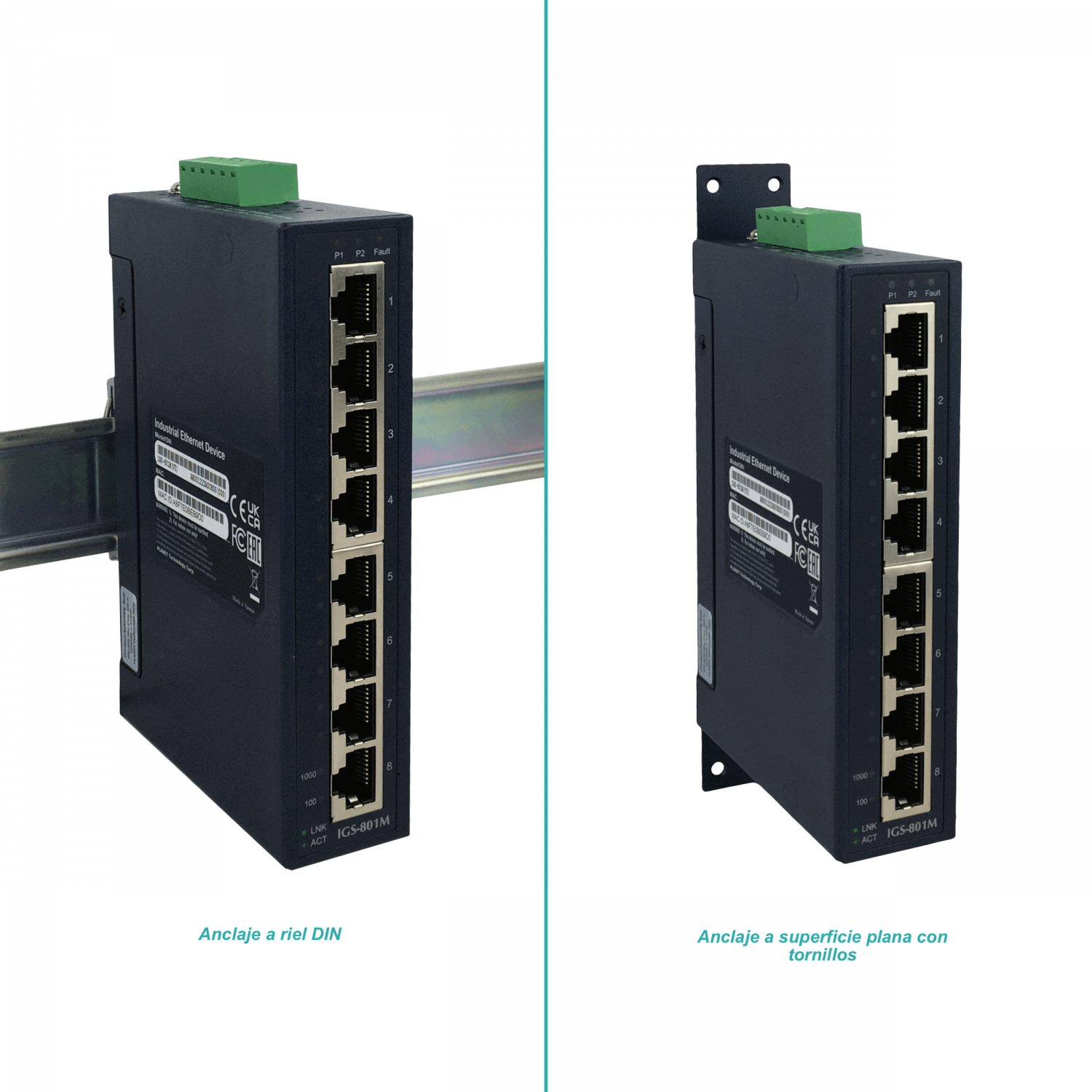 PLANET 8-1000 Switch Indust Admin Riel-DIN Gigabit req 12-48VDC 24VAC 6