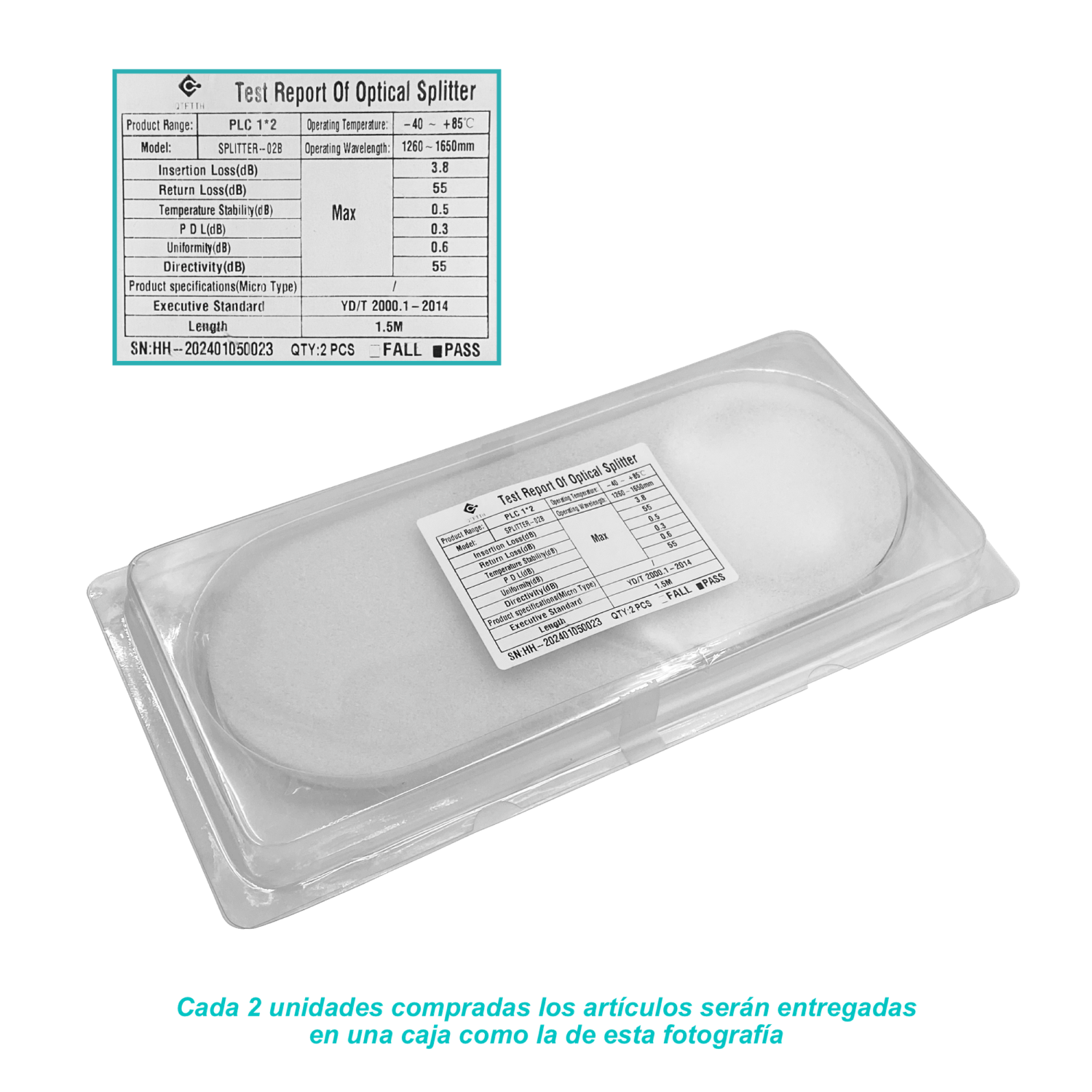 1x2 sin-Conectores Divisor p/EPON/GPON 1.5m req-Fusion 1260-1650mm 1