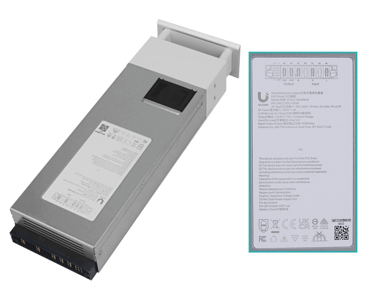 Fuente Redundante Ubiquiti UACC-PSU-UDW - 54.8VDC, 10A, 550W, Requiere UDW 5
