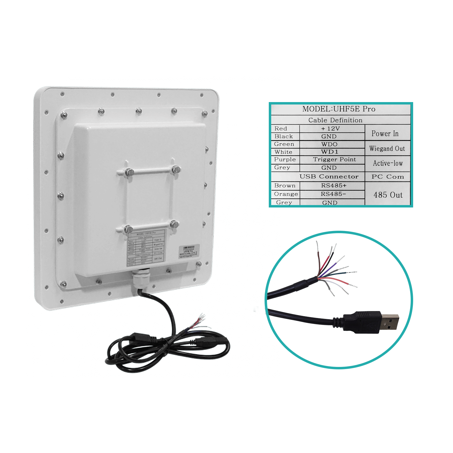 Lector RFID UHF ZKTeco UHF5E-PRO - Antena 9dBi, 865-868MHz, 9-15V DC 1