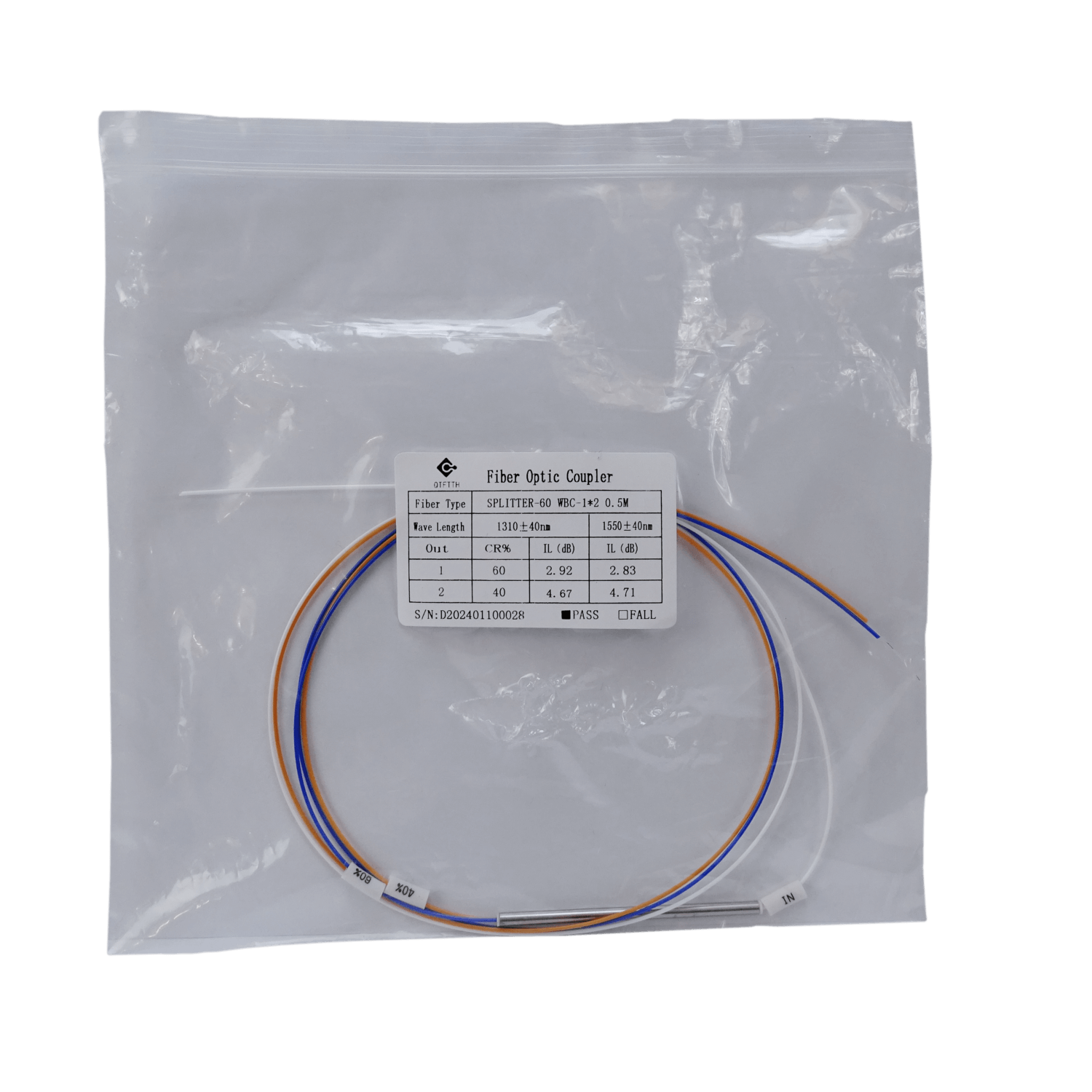Desbalanceado 1x2 60-40 FBT sin-Conectores Splitter XPON XGPON G657A1 2