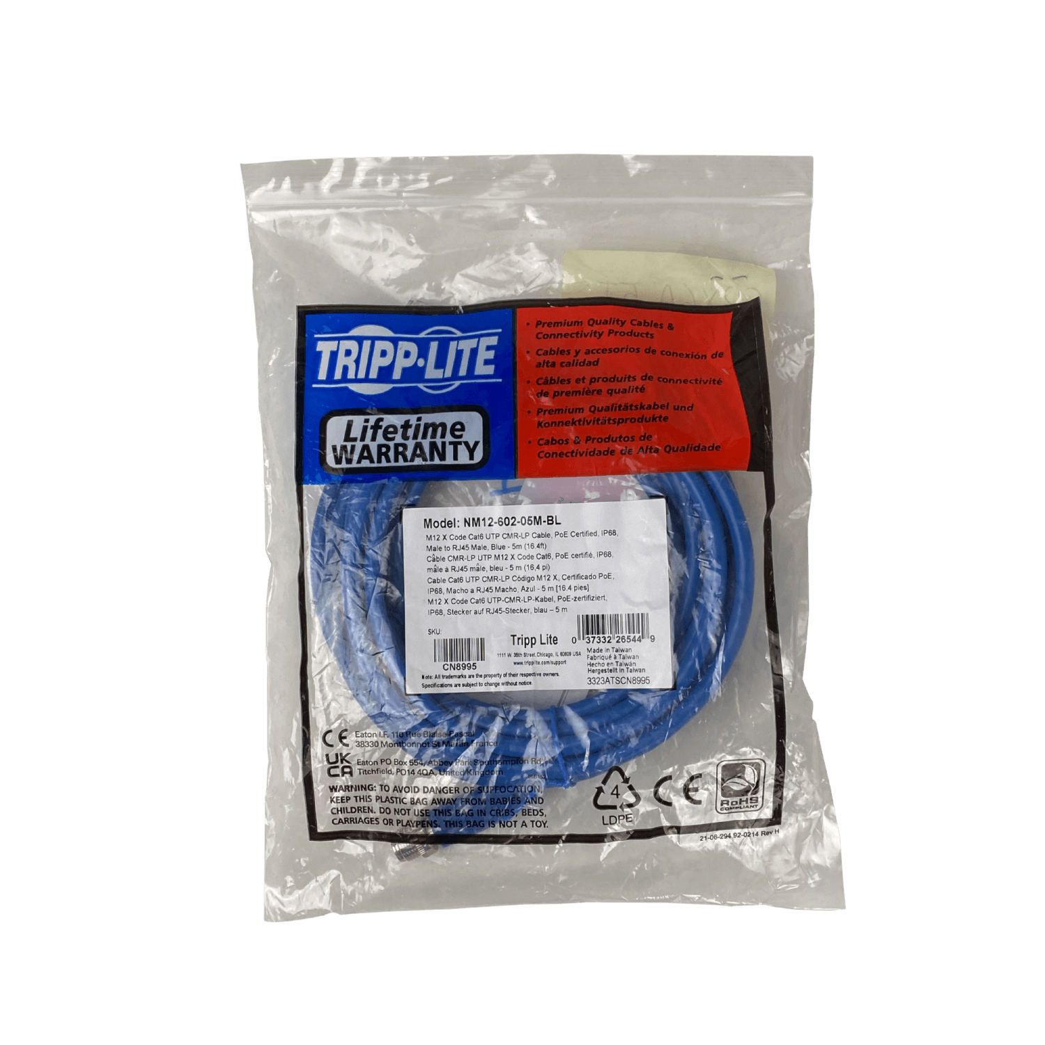 Cable TRIPPLITE Cat6 M12 a RJ45 UTP 5m Exterior IP68 Industrial 1Gbps 1