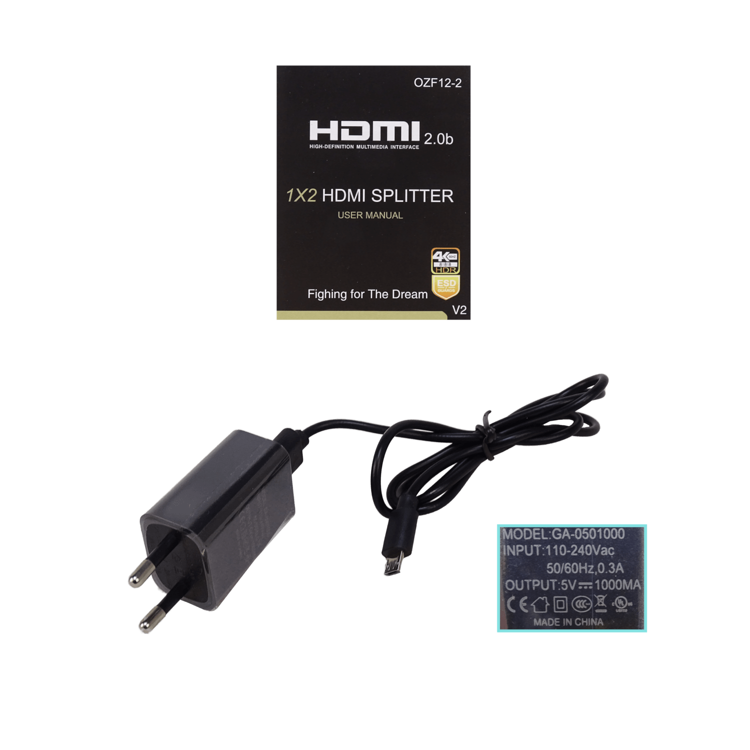 Splitter HDMI 1x2 4K 60Hz, 1 Entrada / 2 Salidas, v2.0 con Fuente 5V 1A 3