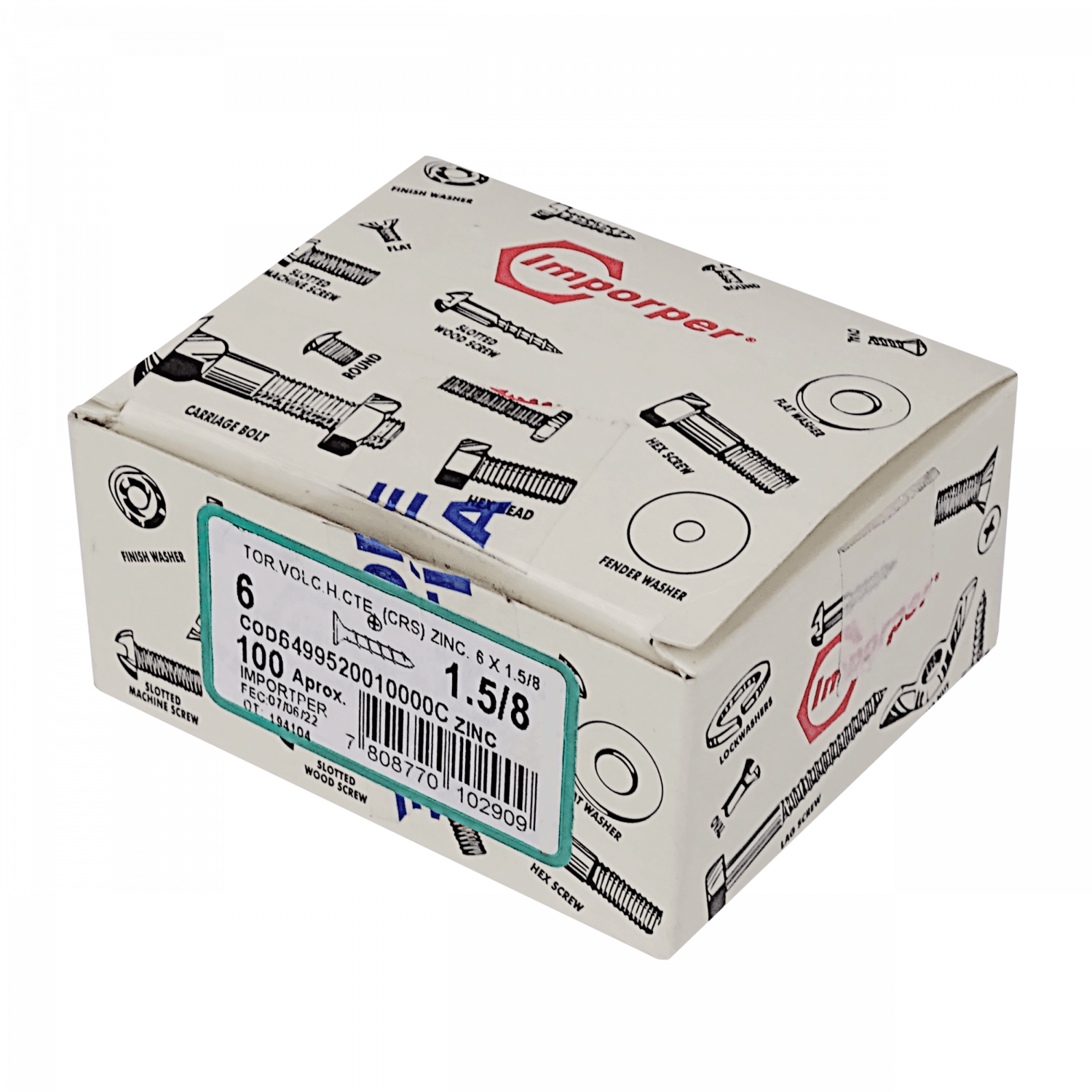 100-Unids. Tornillo Volcanita CUZ Punta 6 X 1.5/8-pulgadas ZINC 649952 1