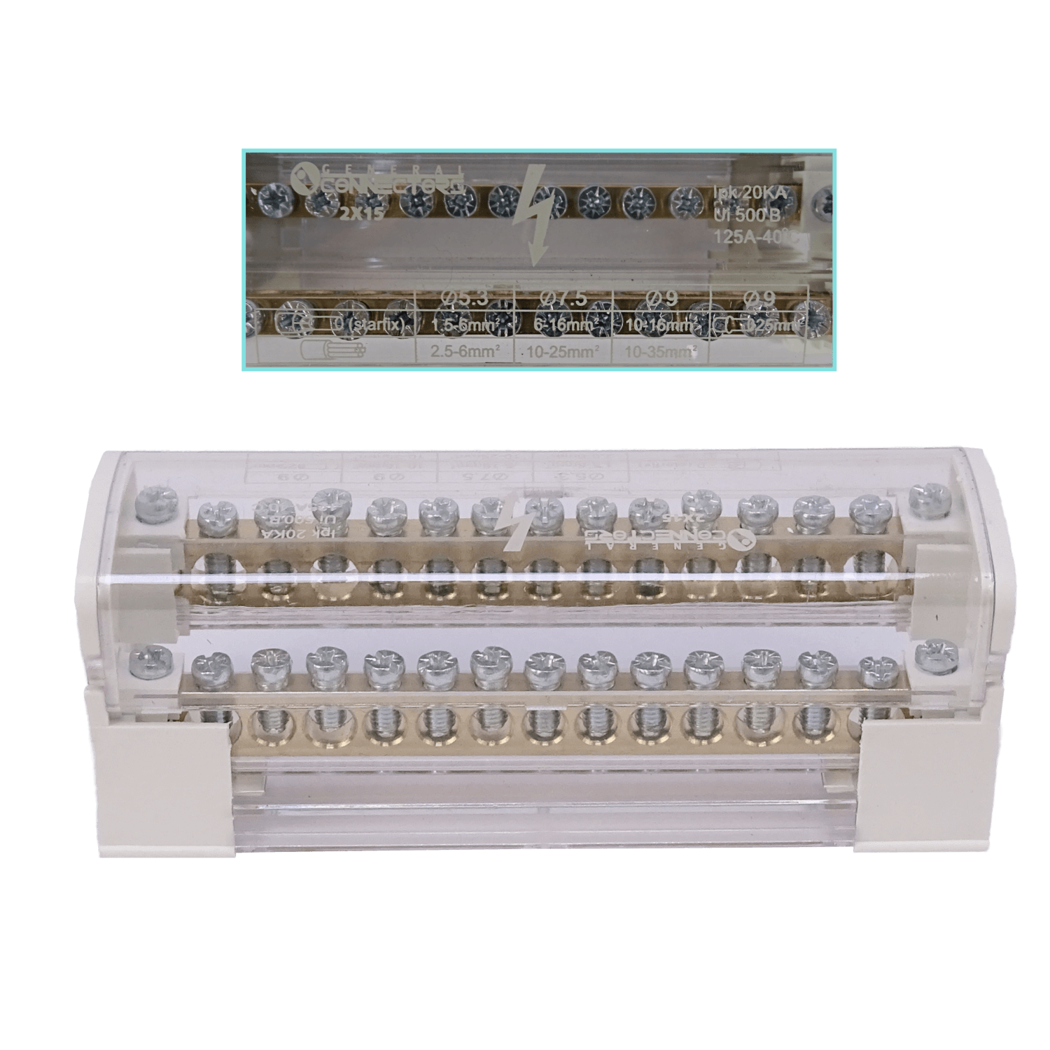 Repartidor Bipolar REPA-15 2x15 Polos 125A 500V 2